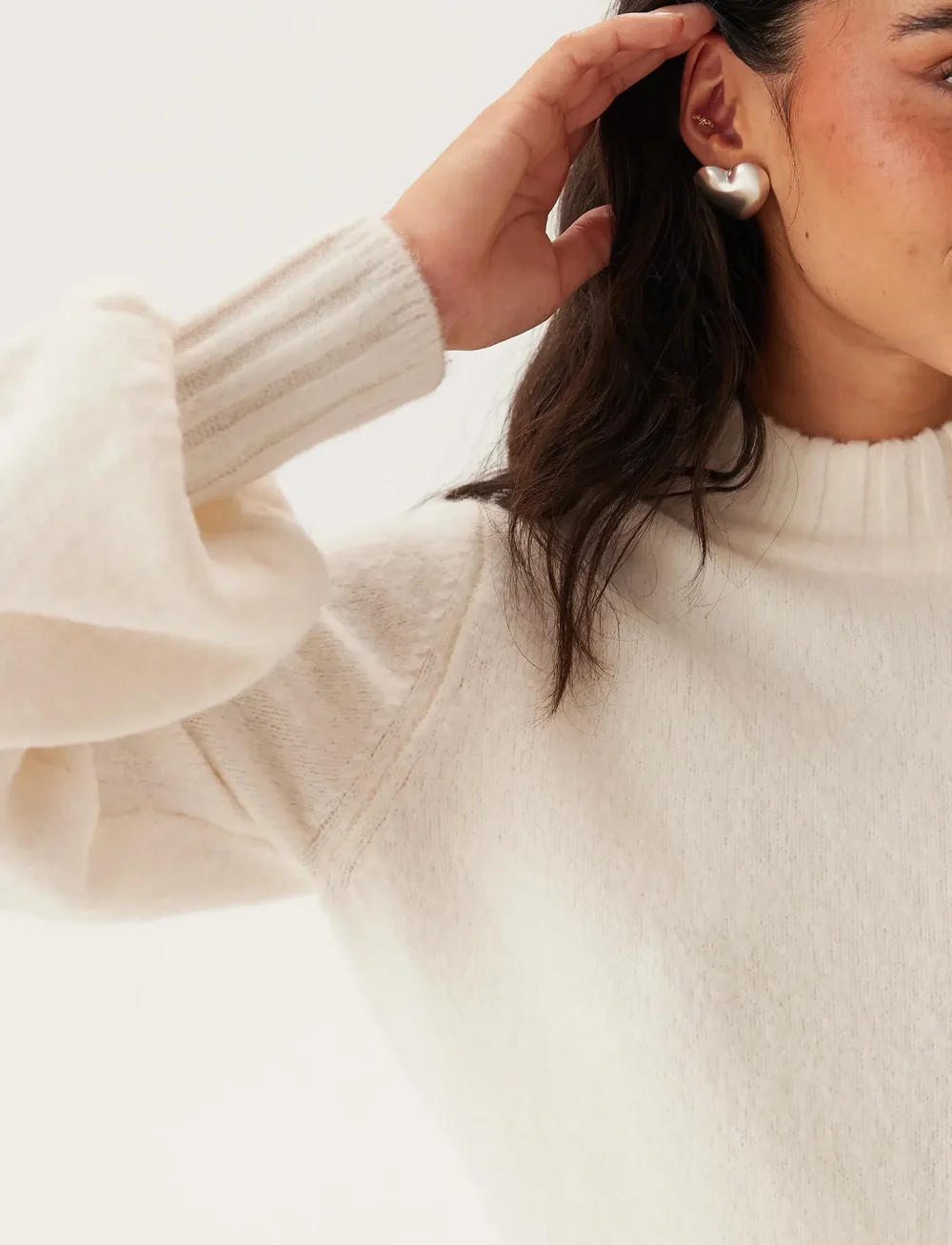 Bubbleroom - Volume Sleeve Knitted Sweater - pullover - offwhite - 5