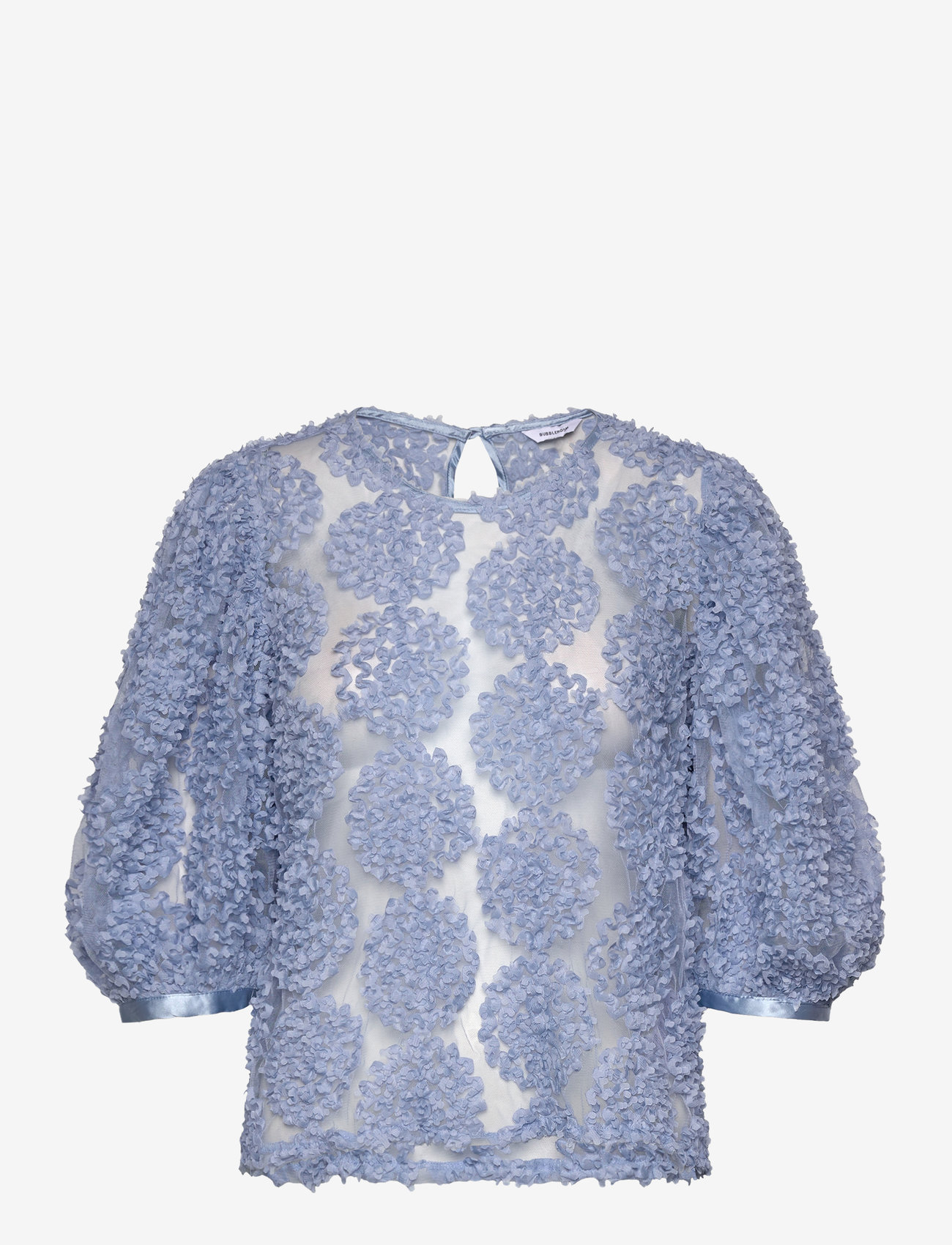 Bubbleroom - Nadja 3D Flower Puff Sleeve Blouse - kurzämlige blusen - light blue - 0