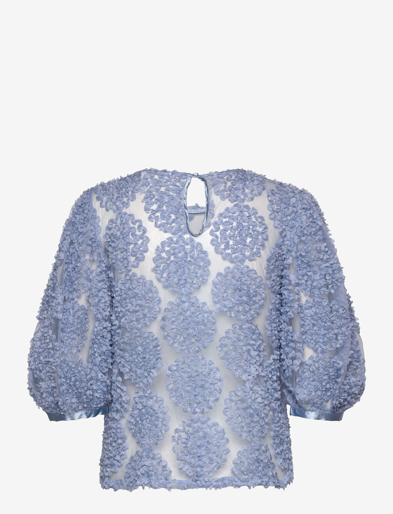 Bubbleroom - Nadja 3D Flower Puff Sleeve Blouse - kurzämlige blusen - light blue - 1