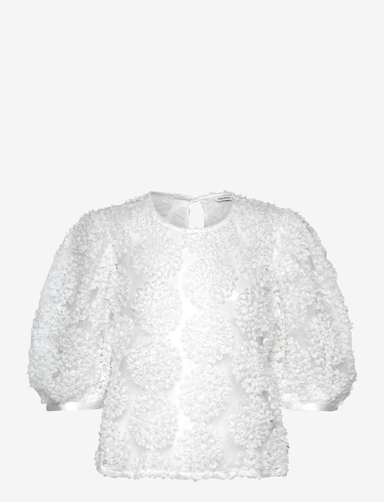 Bubbleroom - Nadja 3D Flower Puff Sleeve Blouse - kurzämlige blusen - offwhite - 0