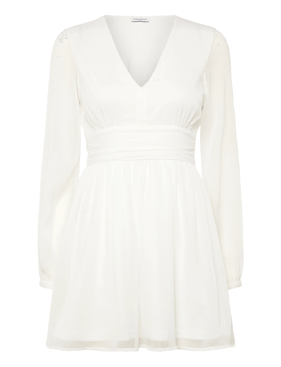 Bubbleroom - Tie Back L/S Chiffon Dress - konfirmation - white - 1