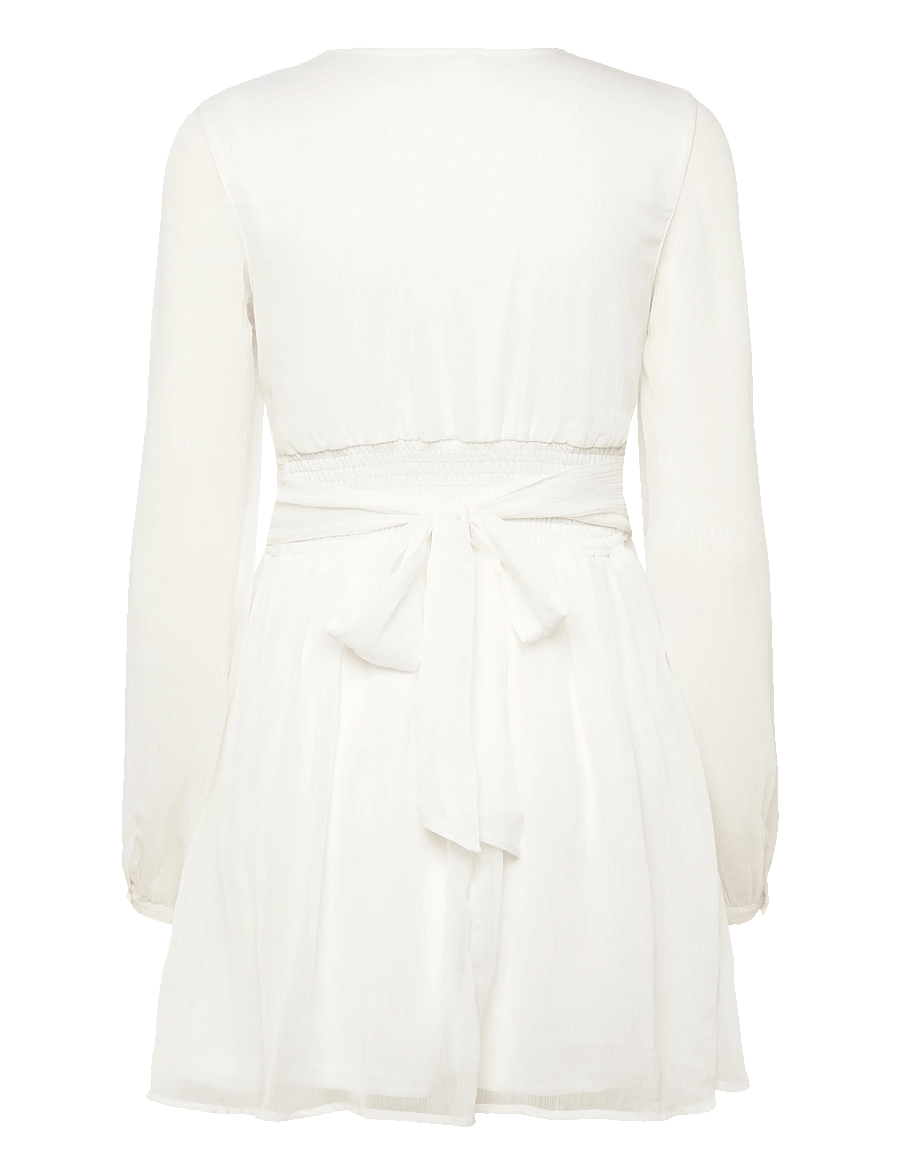 Bubbleroom - Tie Back L/S Chiffon Dress - konfirmation - white - 2