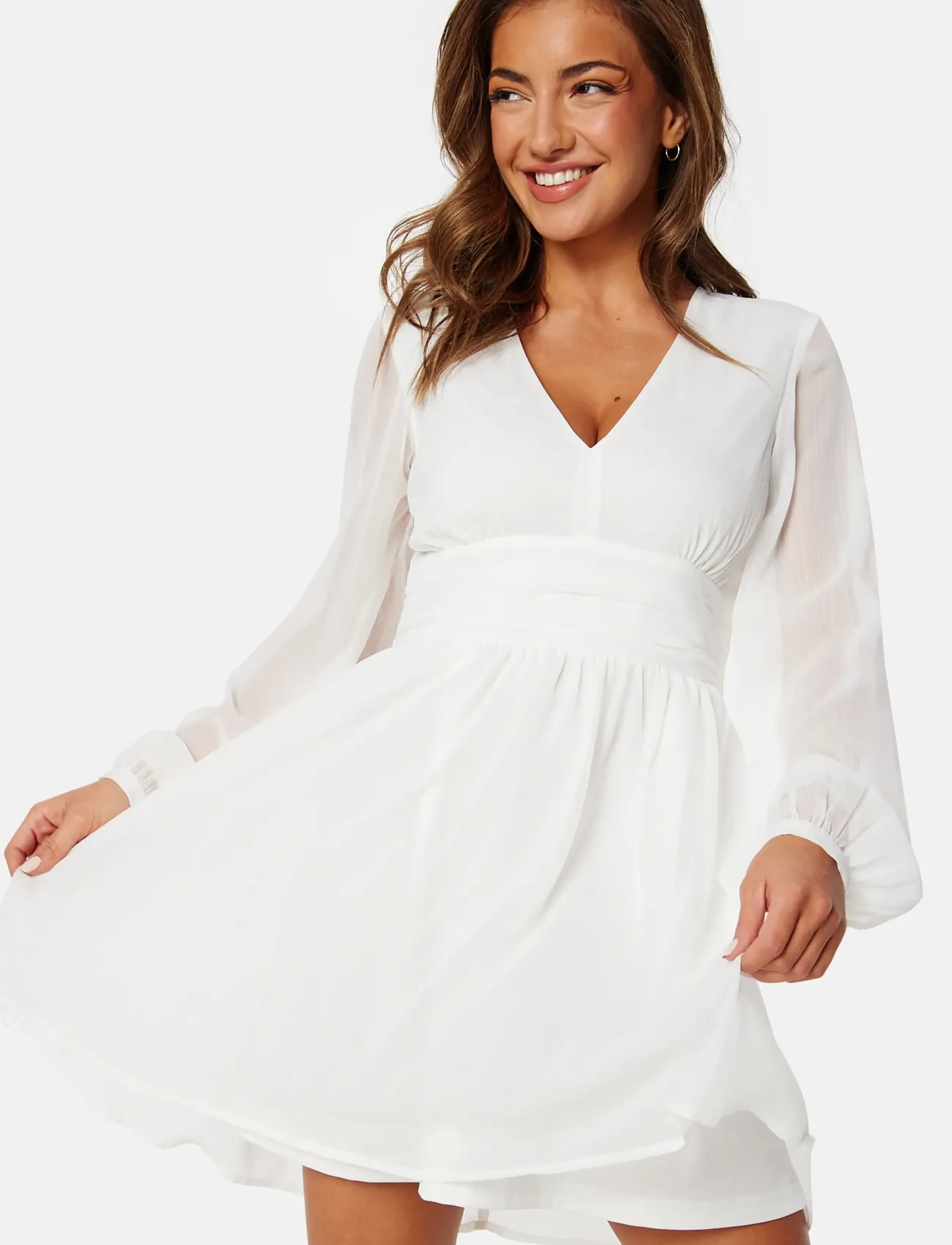 Bubbleroom Tie Back L/S Chiffon Dress, 42, Dresses, Weiß - Short Frauen
