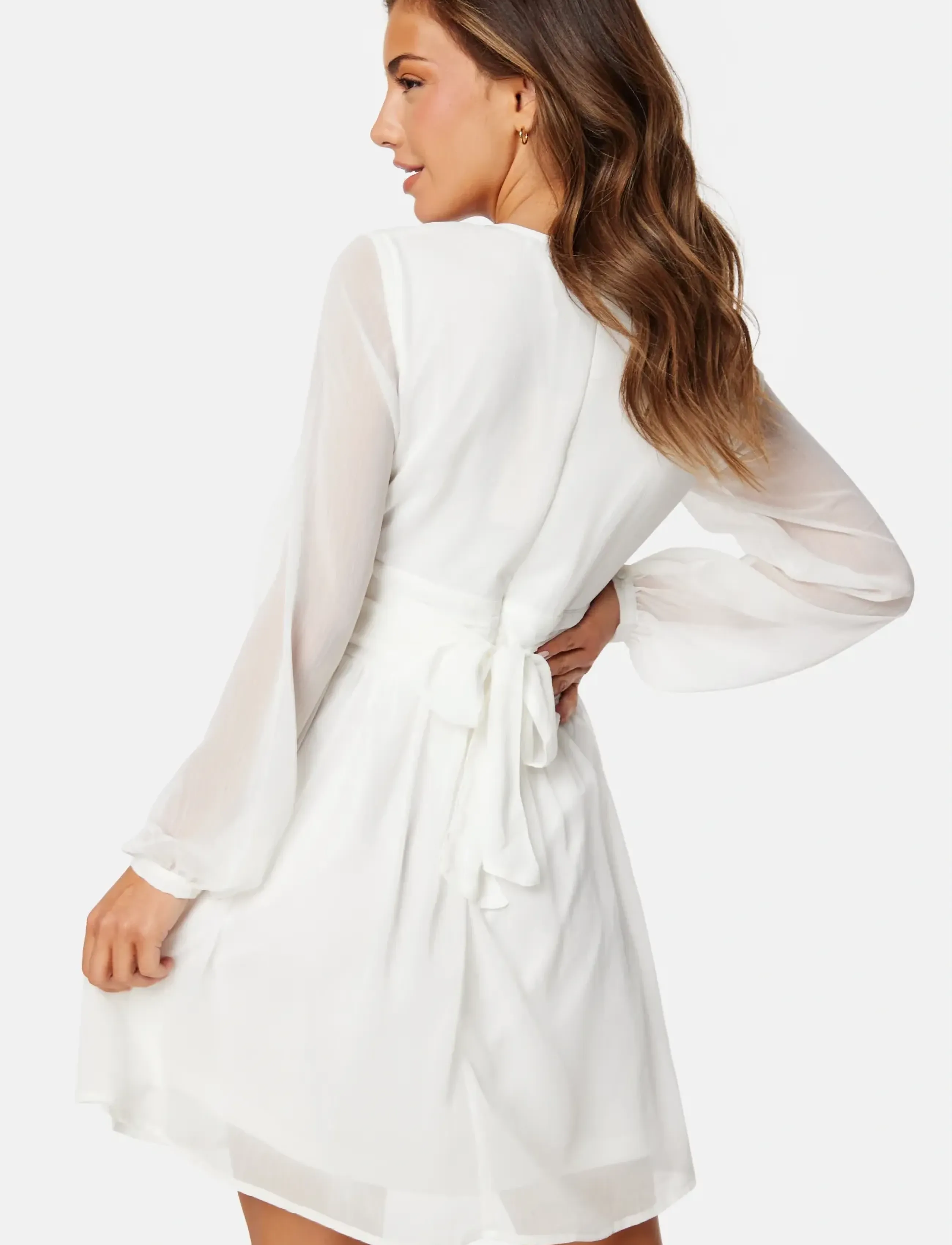 Bubbleroom - Tie Back L/S Chiffon Dress - konfirmation - white - 3