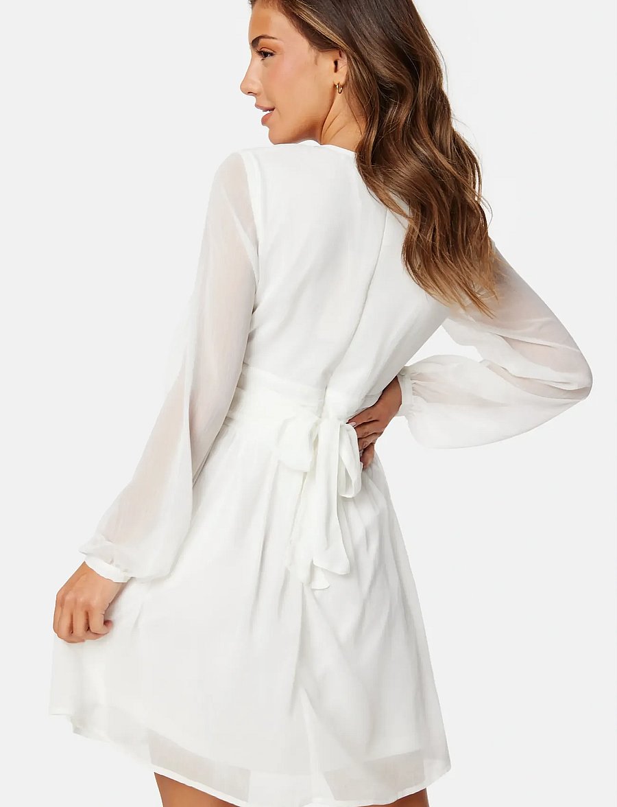 Bubbleroom - Tie Back L/S Chiffon Dress - konfirmation - white - 3