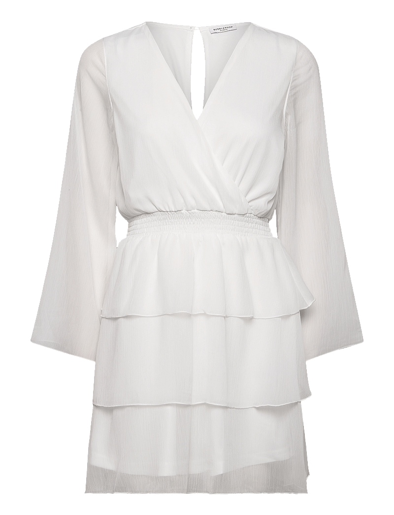 Bubbleroom - Frill L/S Chiffon Dress - konfirmationstøj - white - 1