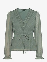 Bubbleroom - Rita Dobby Dot Blouse - long-sleeved blouses - dusty green - 0