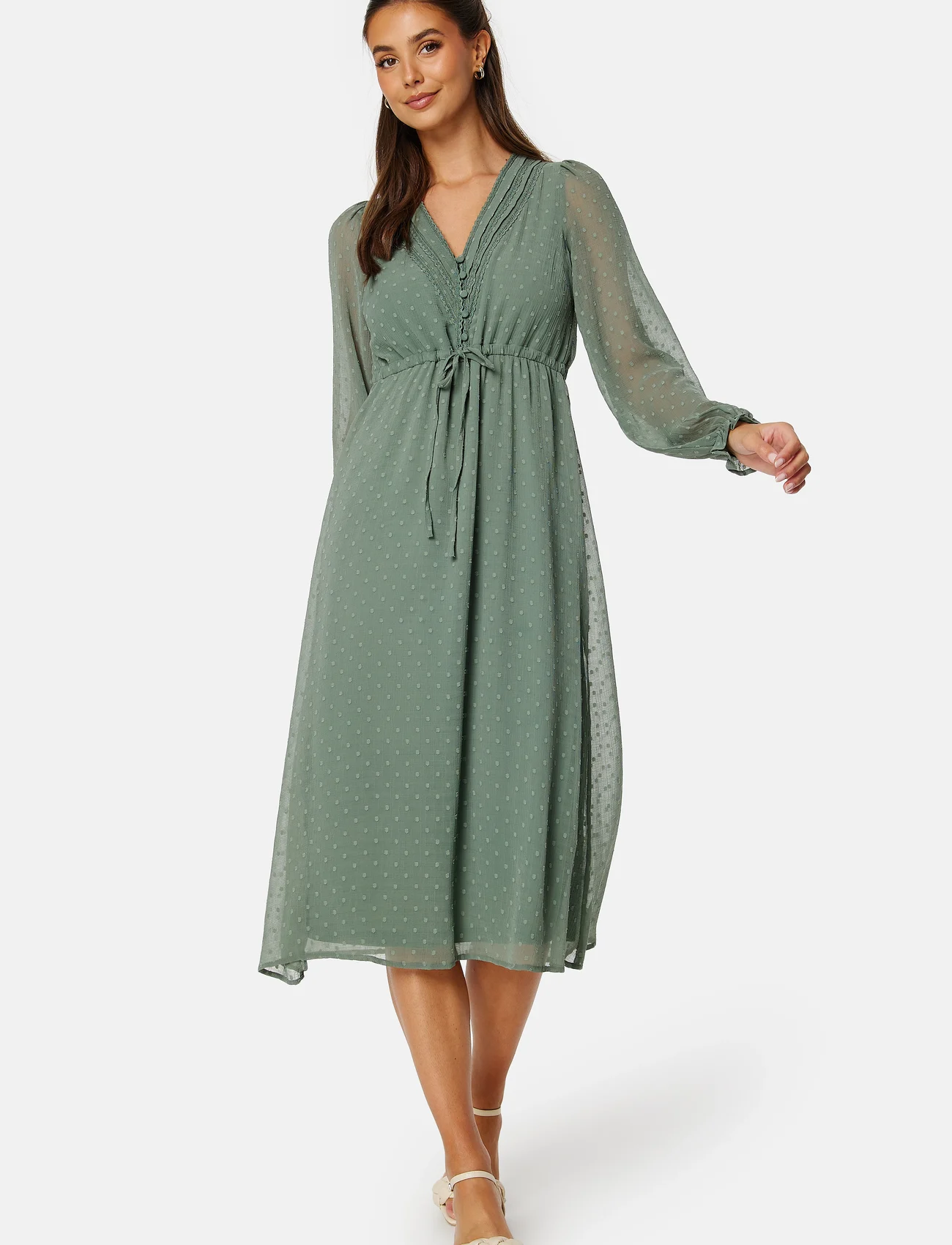 Bubbleroom - Rita Dobby Dot Dress - sukienki do kolan i midi - dusty green - 0