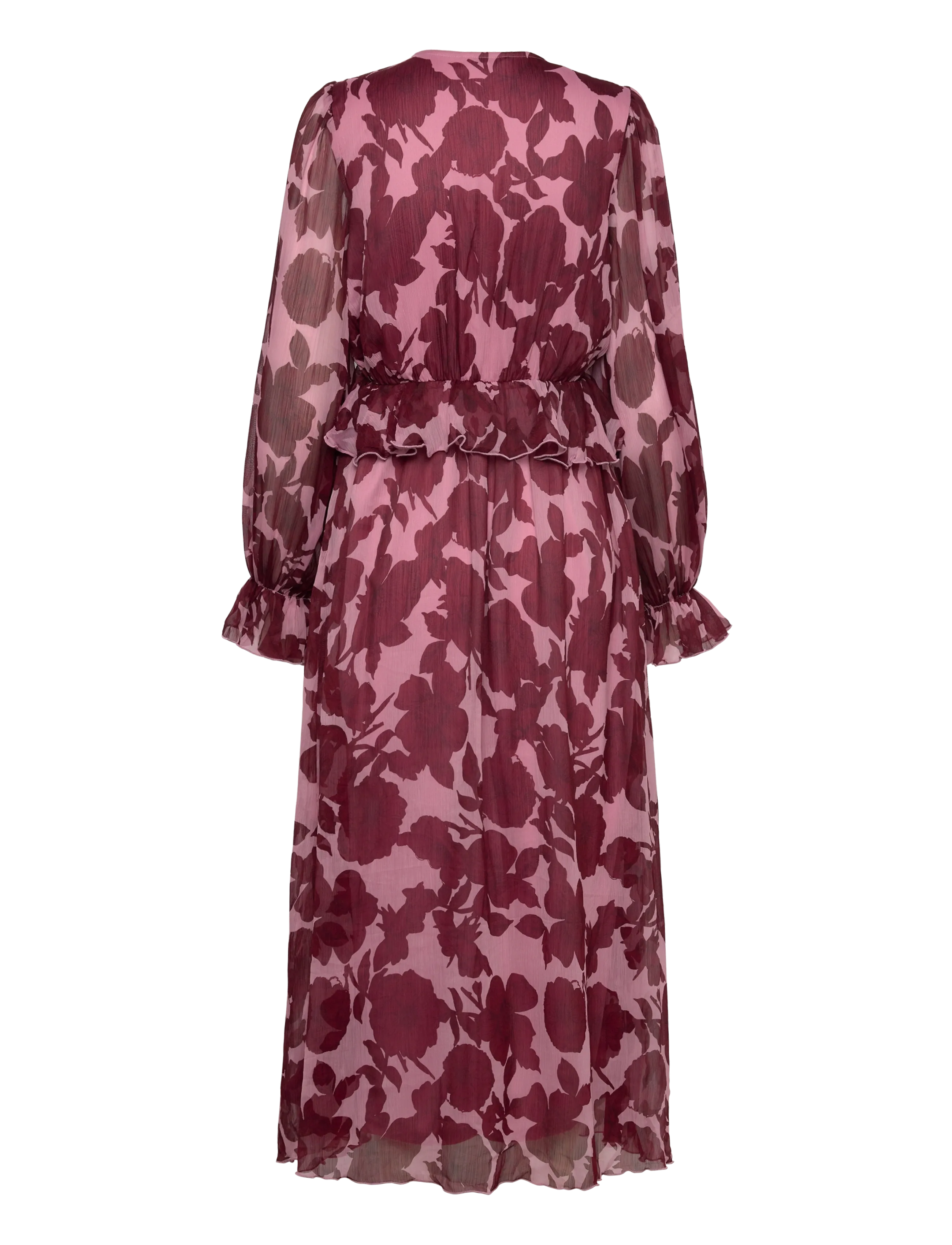 Bubbleroom - Frill L/S Chiffon Midi Dress - maxi kjólar - pink/red - 2