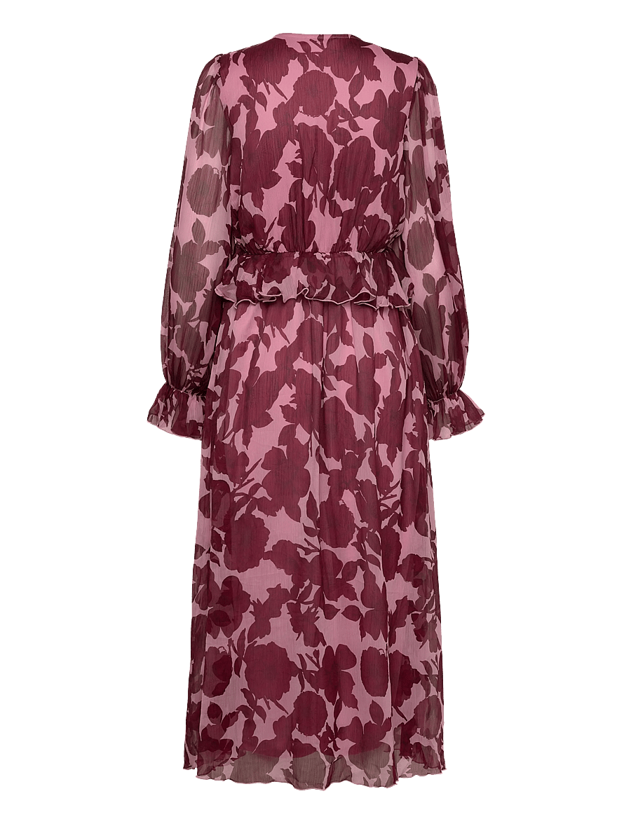 Bubbleroom - Frill L/S Chiffon Midi Dress - maxikleider - pink/red - 2