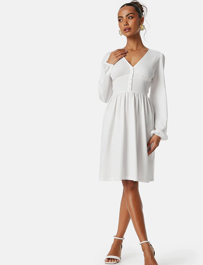 Bubbleroom - Structure Button Short Dress - konfirmation - white - 0
