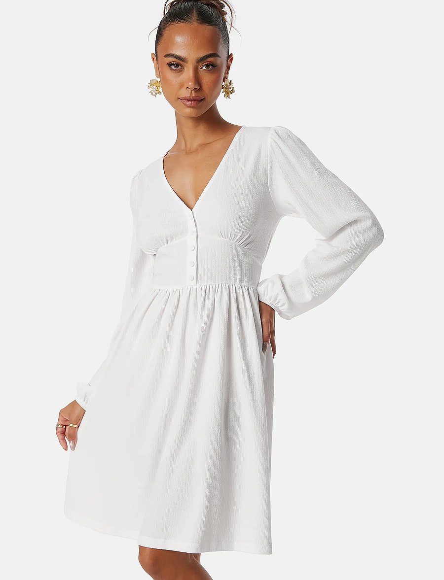 Bubbleroom - Structure Button Short Dress - white - 3