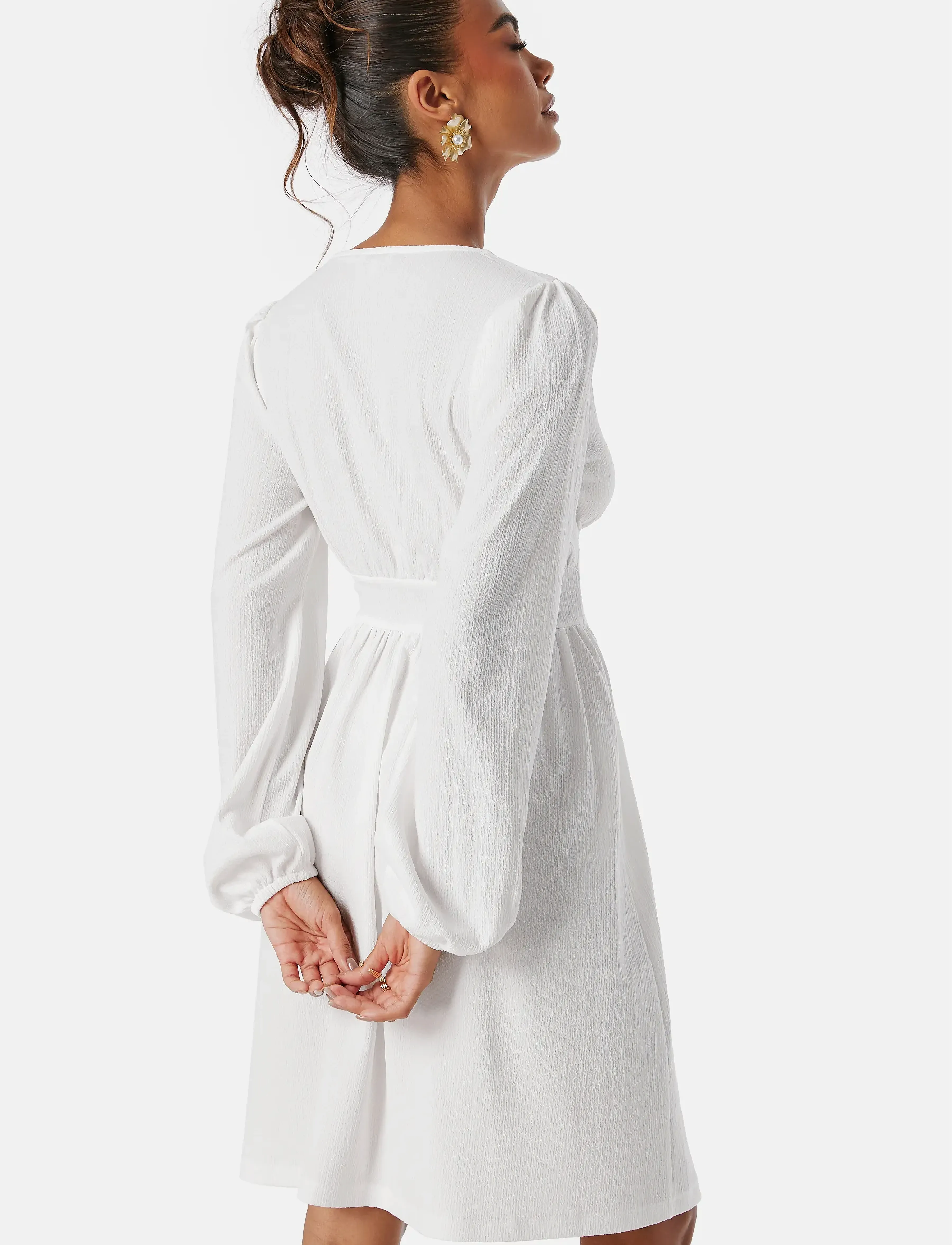 Bubbleroom - Structure Button Short Dress - white - 4