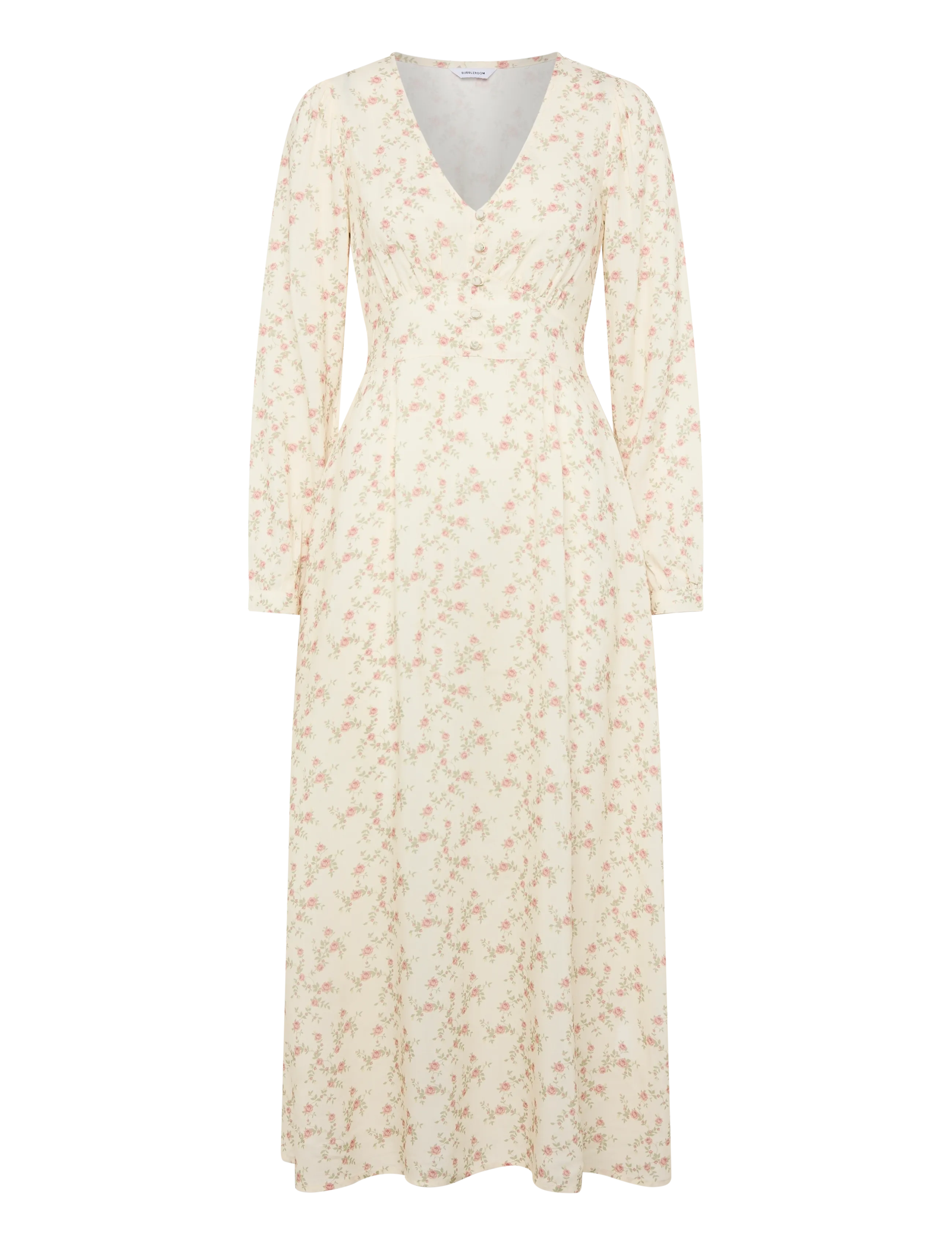 Bubbleroom Viscose V-neck Maxi Dress - Kleidung - OFFWHITE/FLORAL / cream