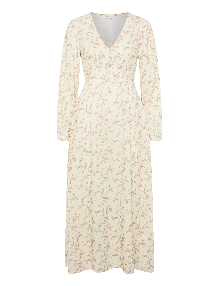 Bubbleroom - Viscose V-neck Maxi Dress - offwhite/floral - 1