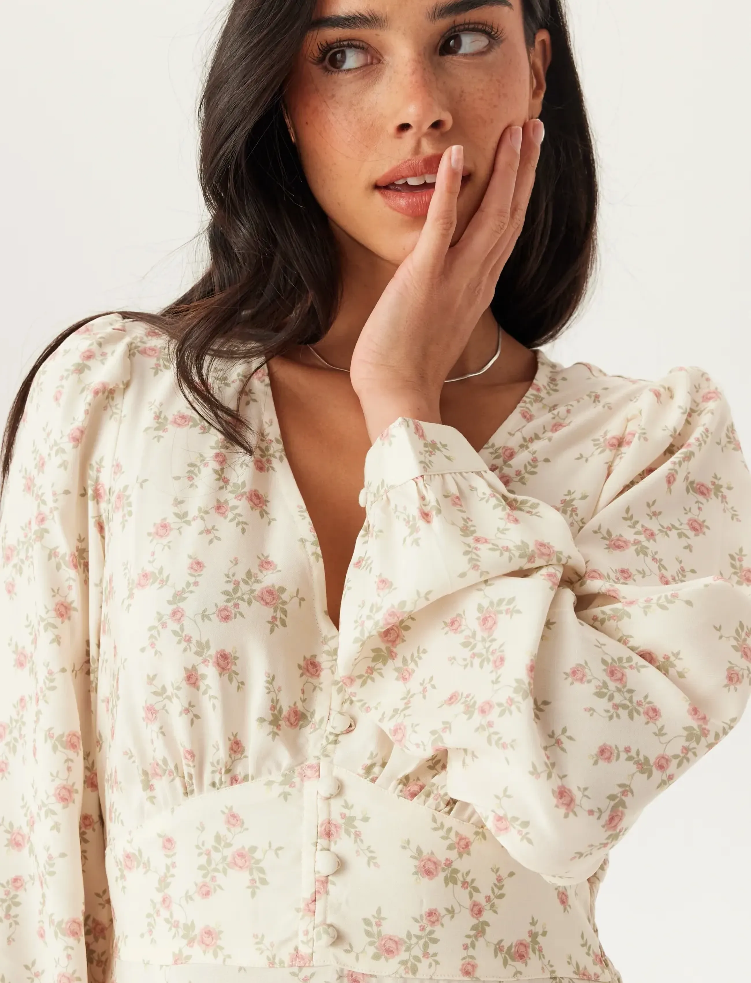Bubbleroom - Viscose V-neck Maxi Dress - offwhite/floral - 3