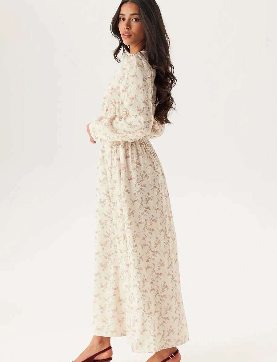 Bubbleroom - Viscose V-neck Maxi Dress - offwhite/floral - 4