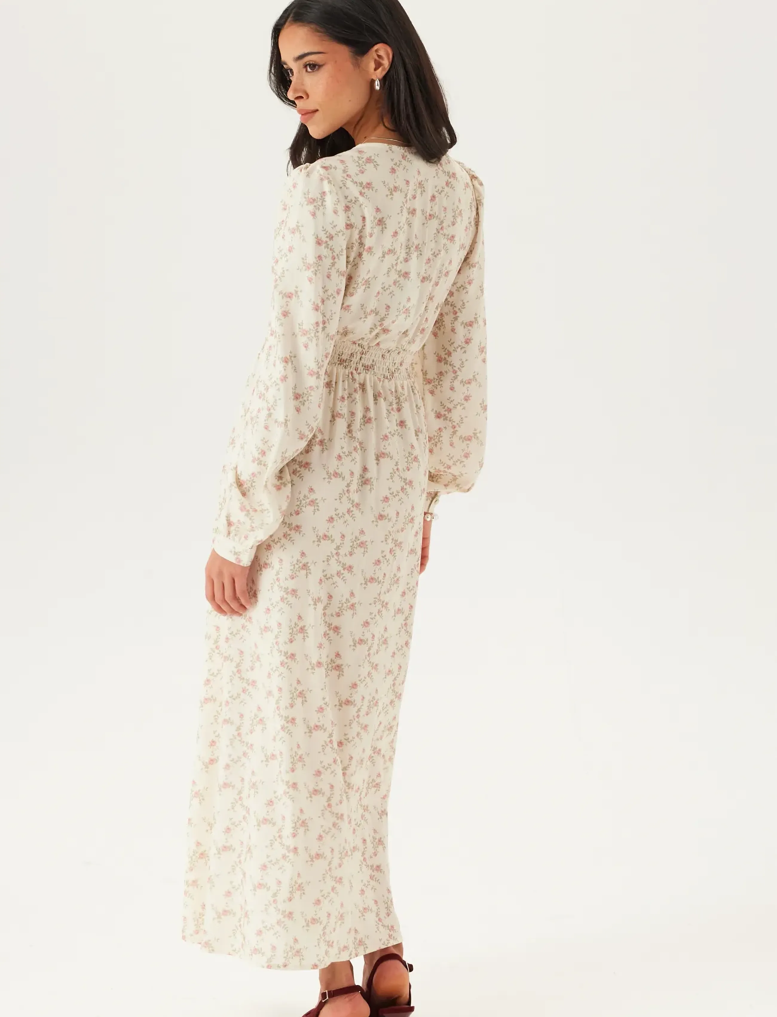 Bubbleroom - Viscose V-neck Maxi Dress - offwhite/floral - 5