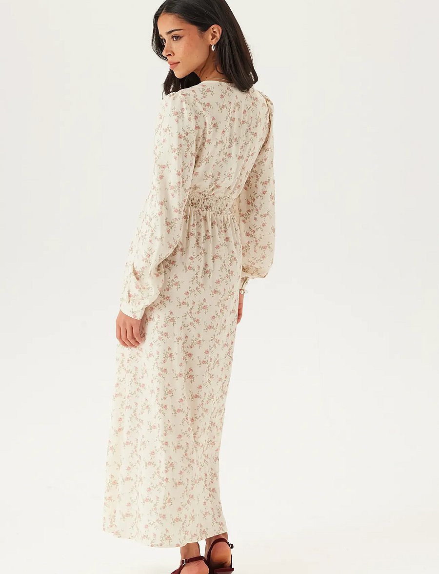 Bubbleroom - Viscose V-neck Maxi Dress - offwhite/floral - 5
