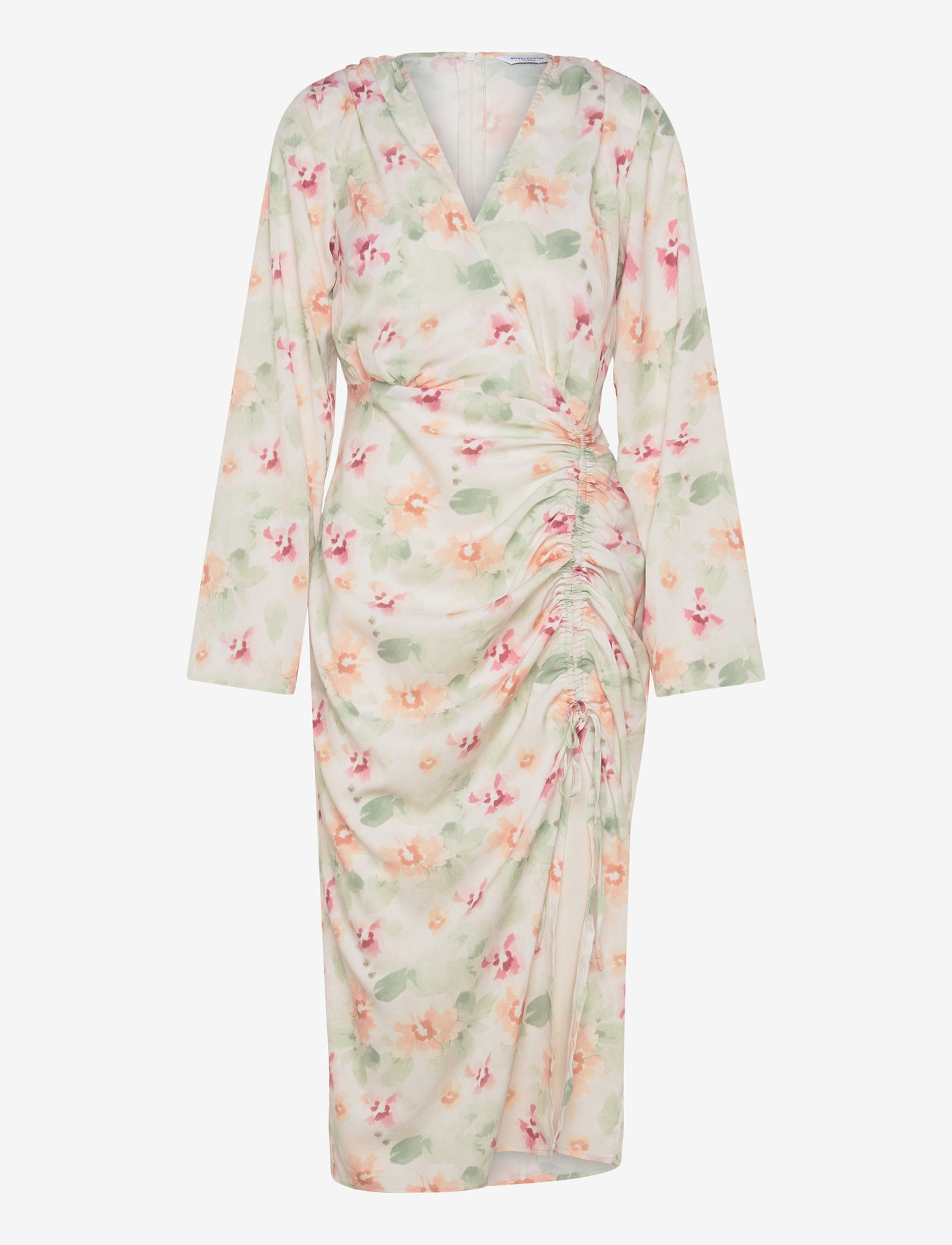 Bubbleroom - Drawstring L/S Midi Dress - midikleider - white/floral - 0