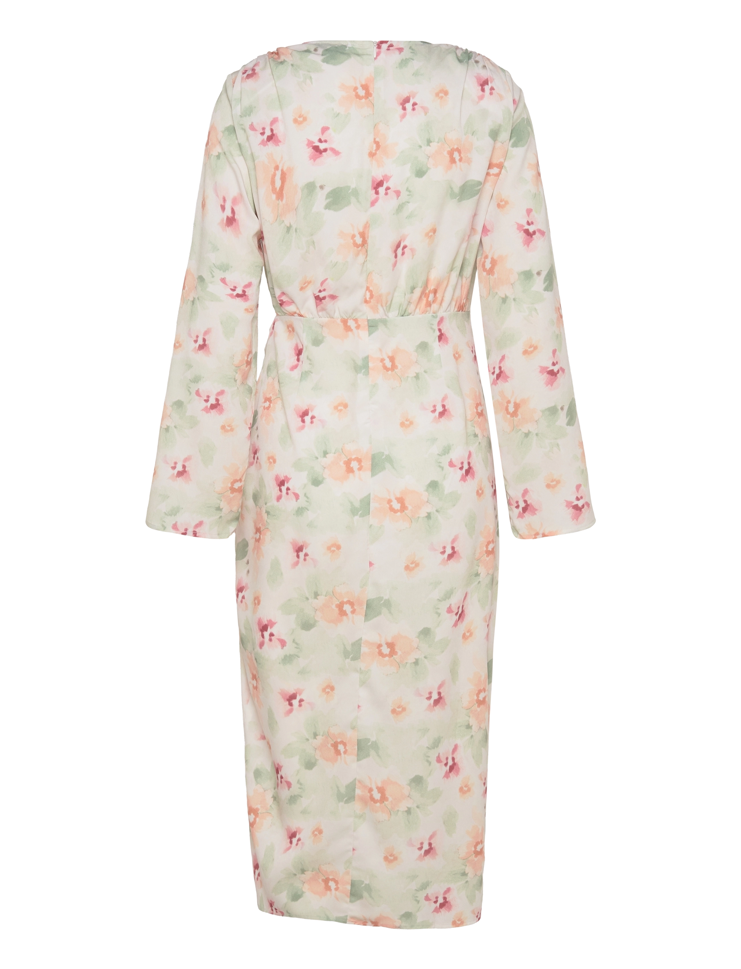 Bubbleroom - Drawstring L/S Midi Dress - midi-kleider - white/floral - 2