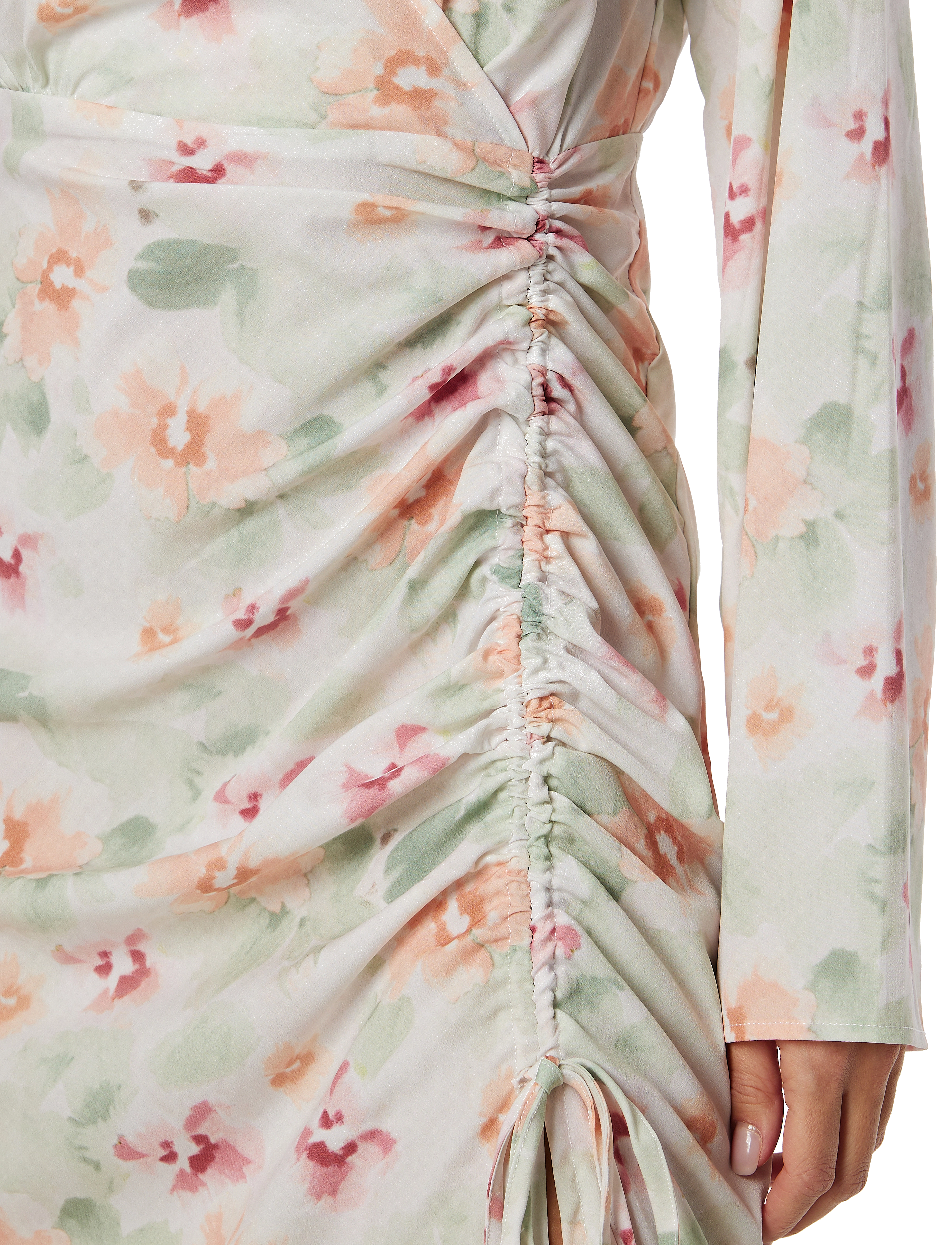 Bubbleroom - Drawstring L/S Midi Dress - midi-kleider - white/floral - 4