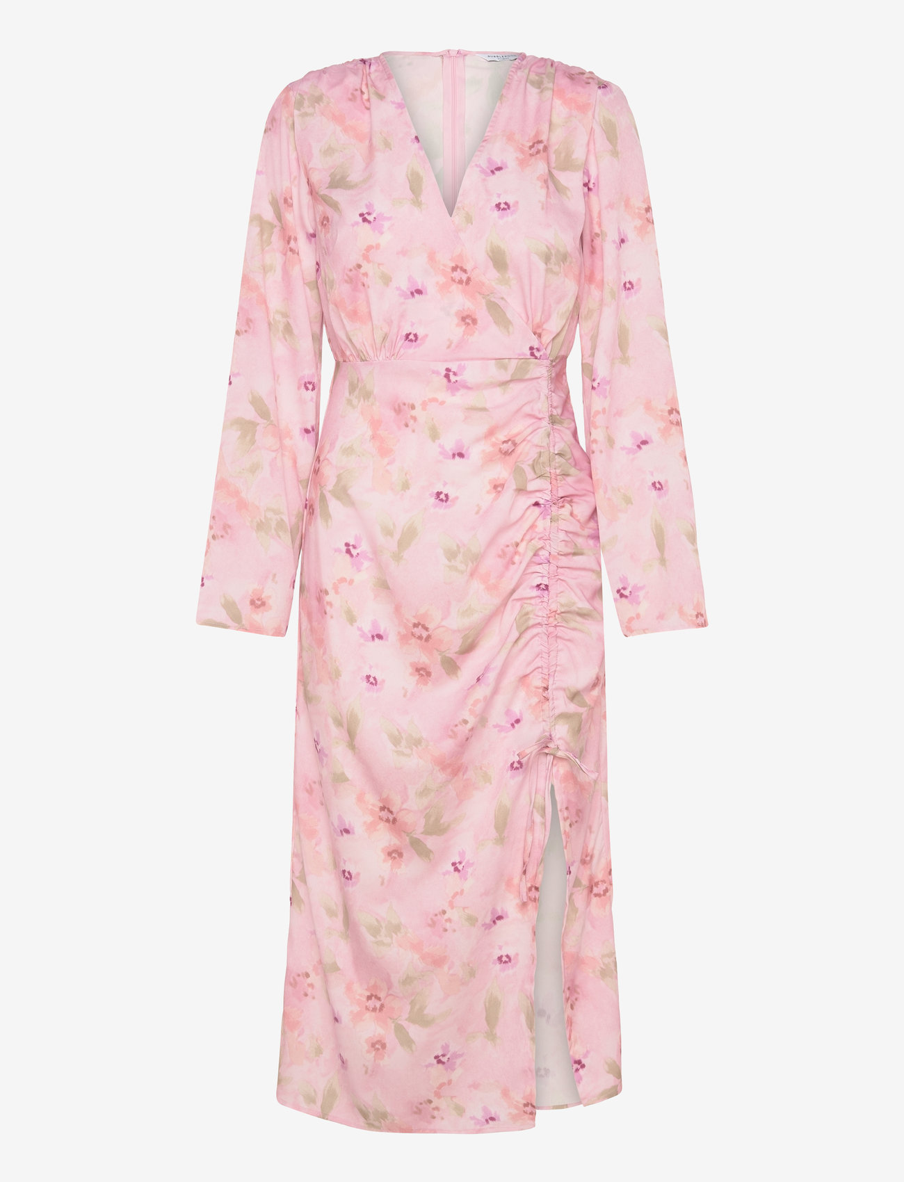 Bubbleroom - Drawstring L/S Midi Dress - suvekleidid - pink/floral - 0