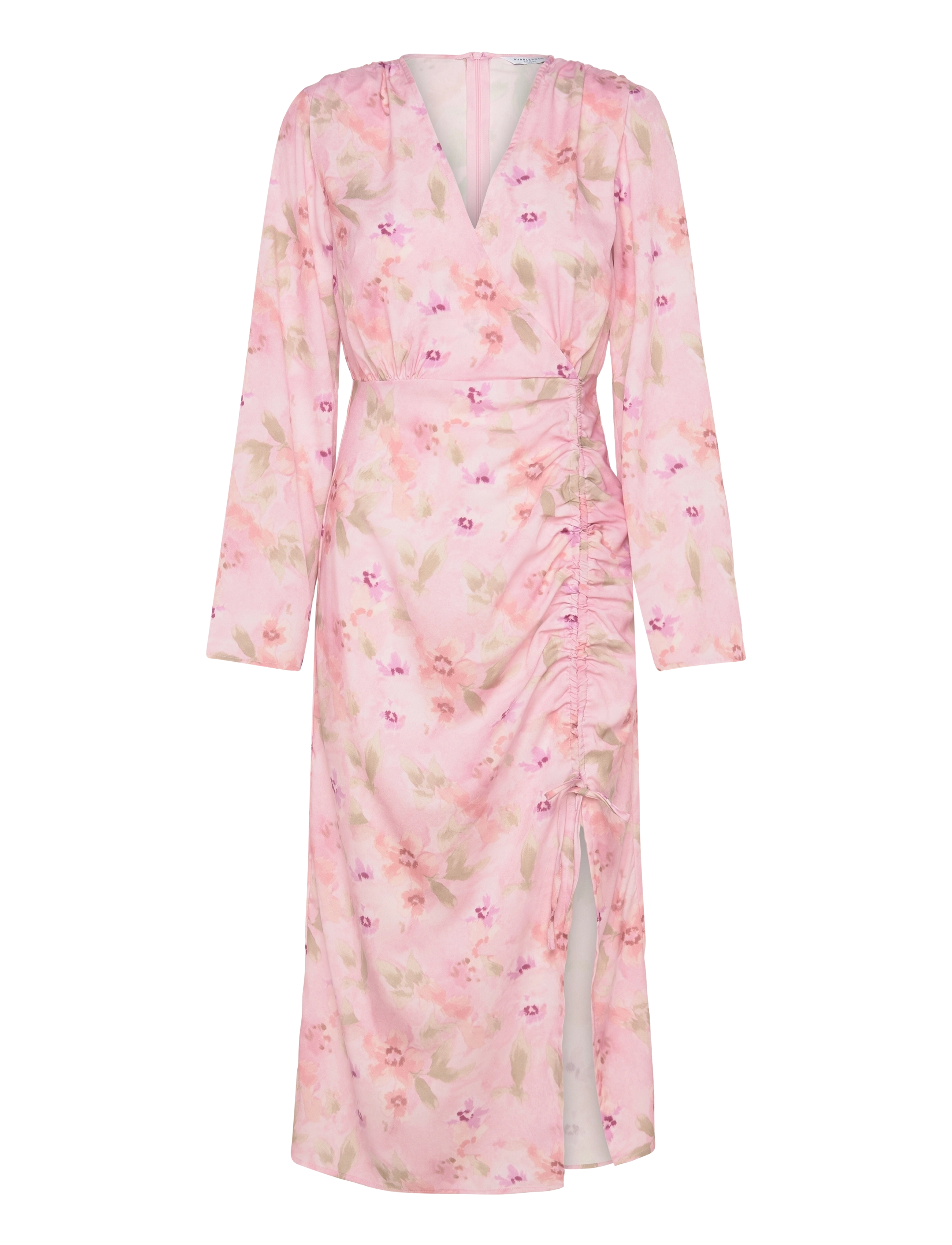Bubbleroom Drawstring L/S Midi Dress - Bubbleroom - PINK/FLORAL / pink/rose