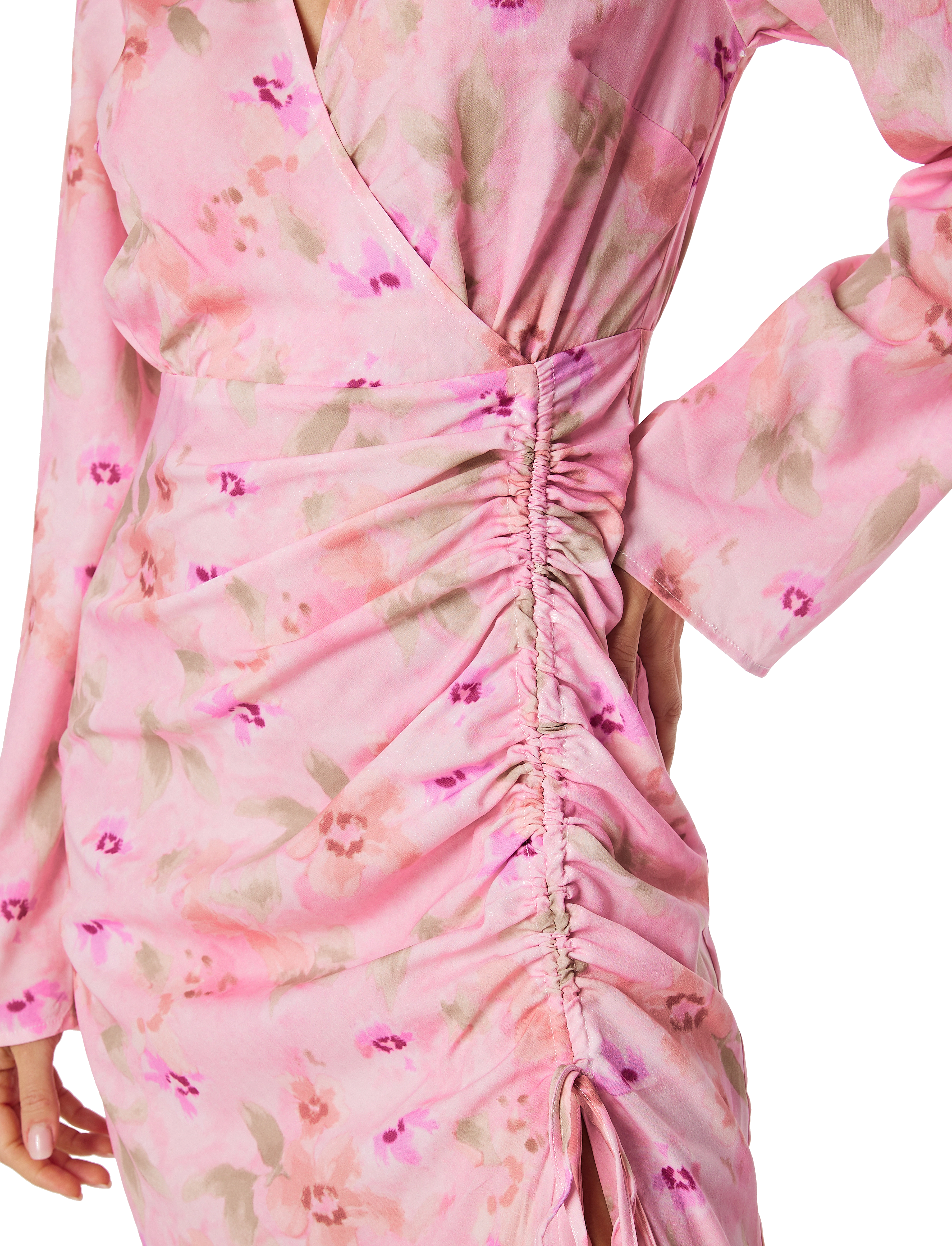 Bubbleroom - Drawstring L/S Midi Dress - midi-kleider - pink/floral - 4