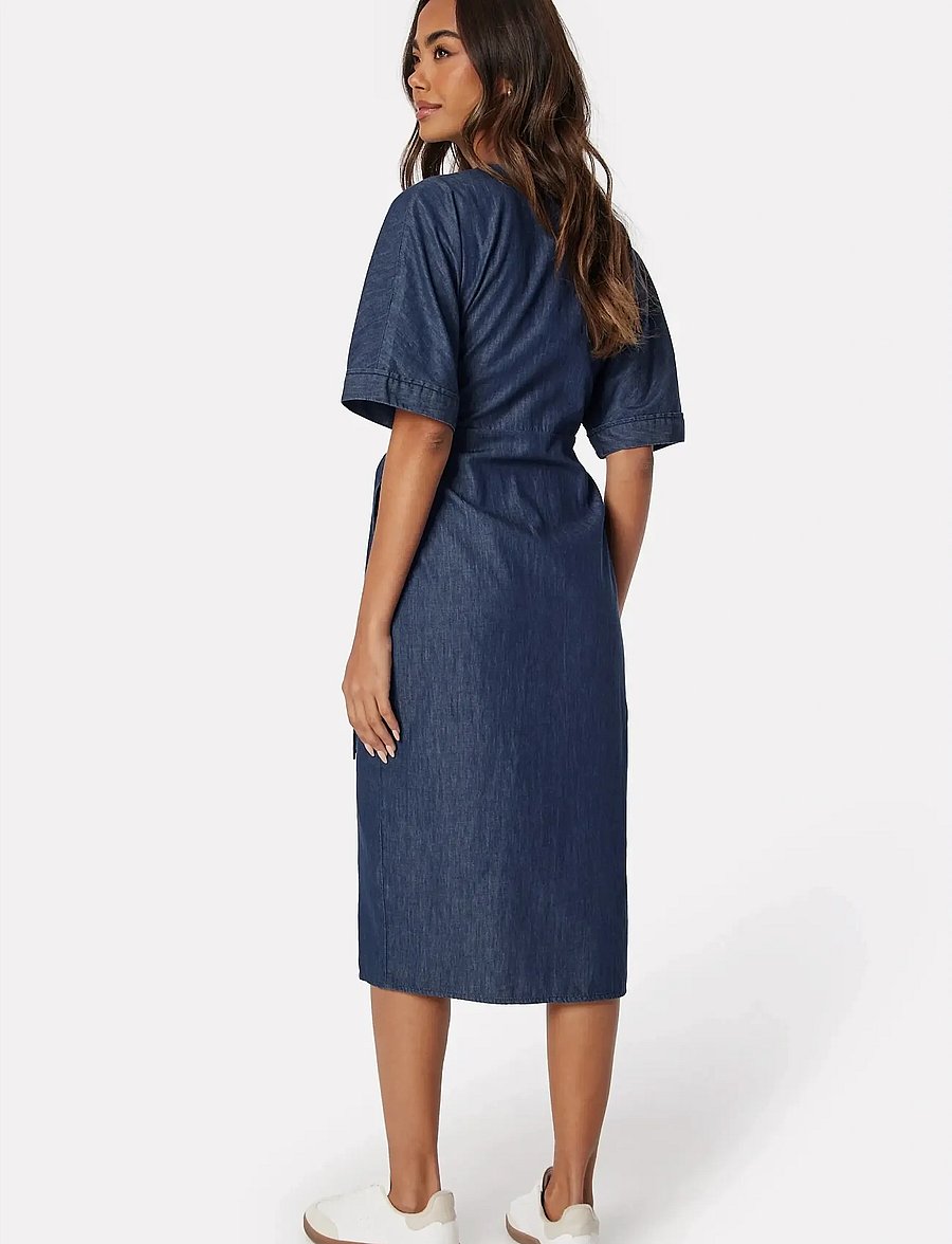 Bubbleroom - Denim Wrap Dress - slå-om-kjoler - dark blue - 3