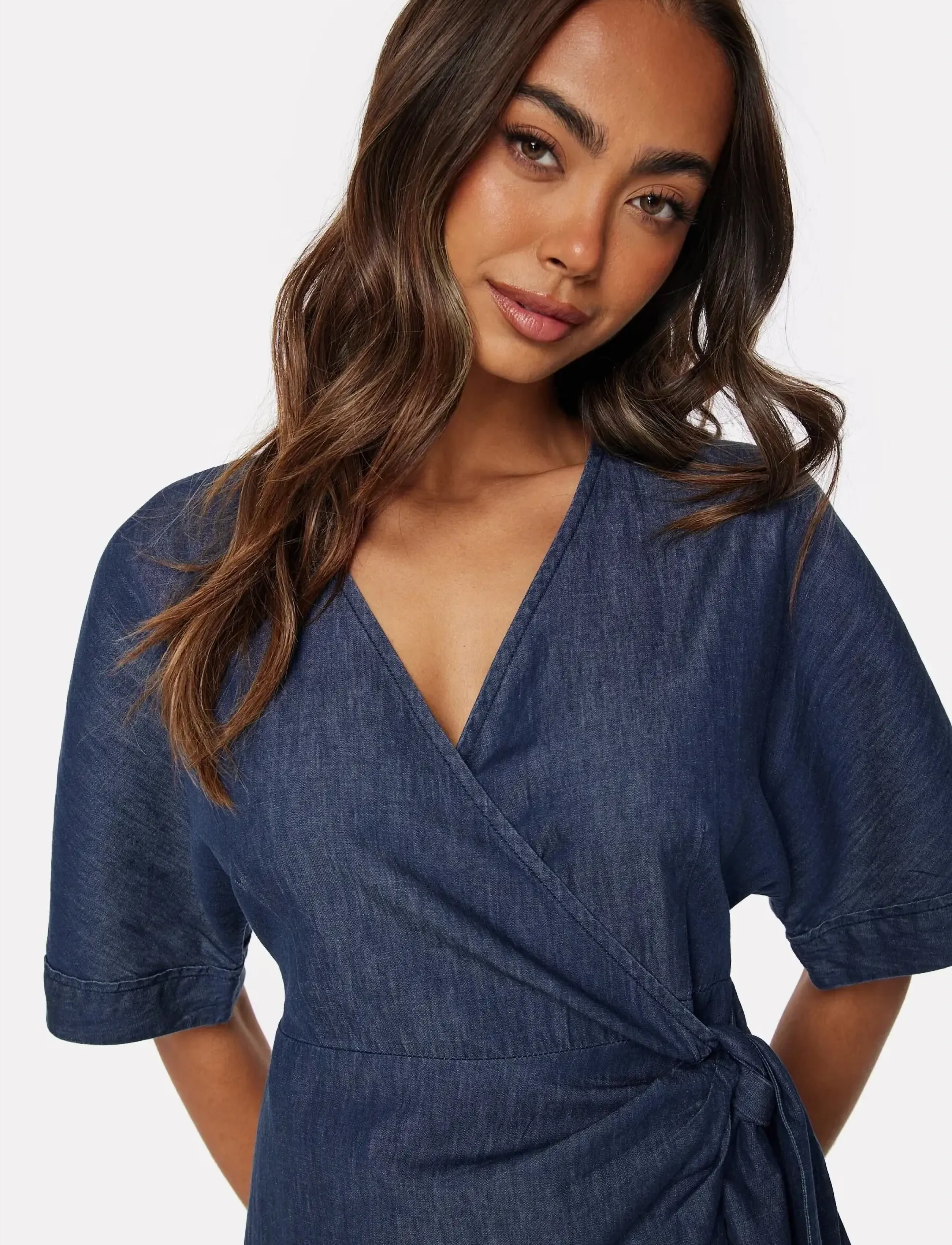 Bubbleroom - Denim Wrap Dress - dark blue - 4