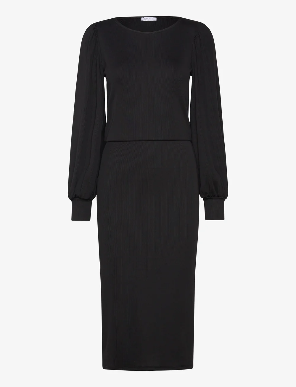 Bubbleroom - Balloon Sleeve Rib Dress - knitted dresses - black - 0