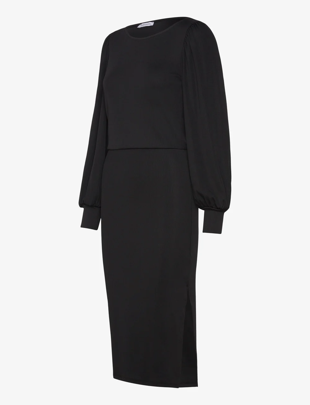 Bubbleroom - Balloon Sleeve Rib Dress - knitted dresses - black - 1