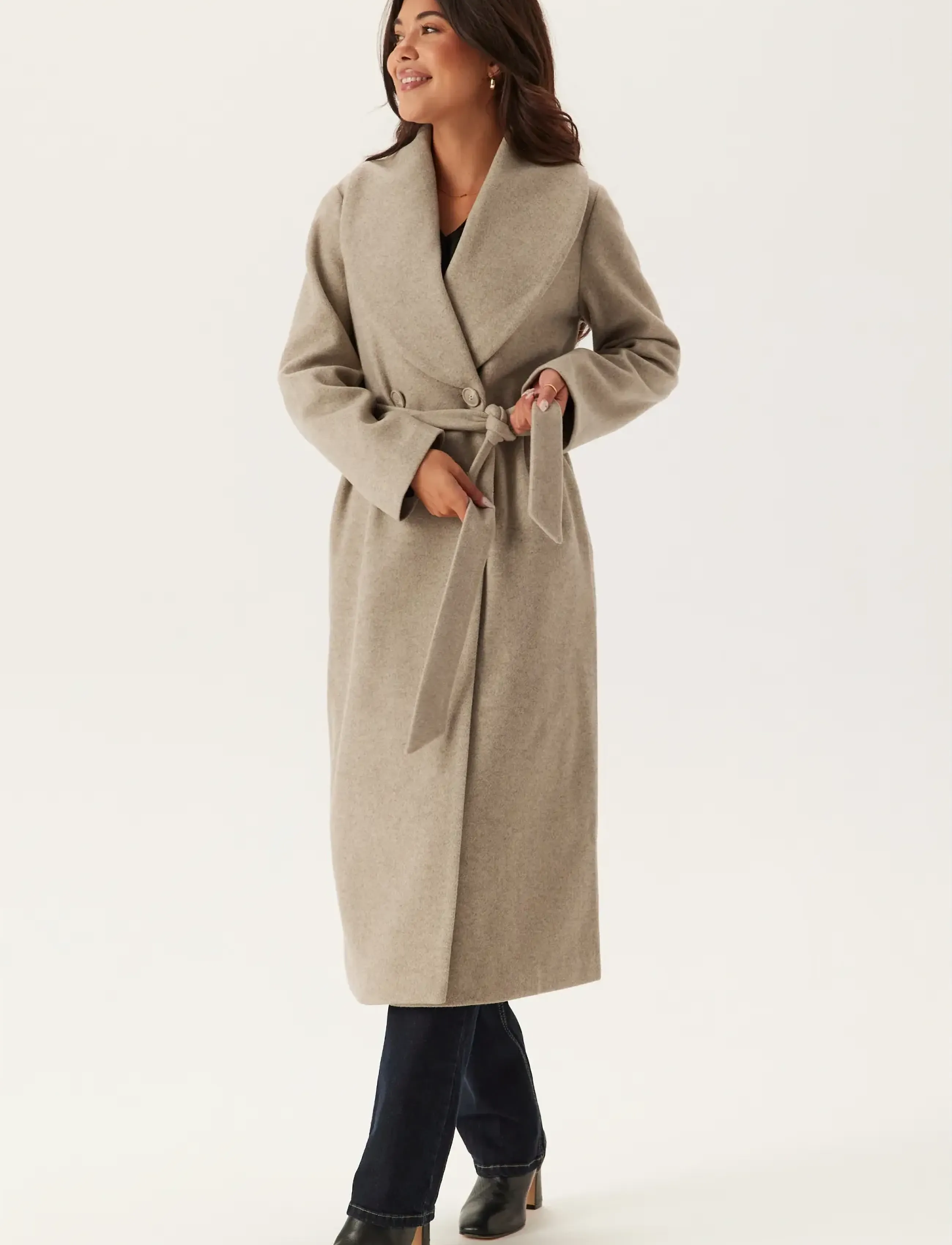 Bubbleroom - Shawl Collar Coat - wintermäntel - light beige - 3