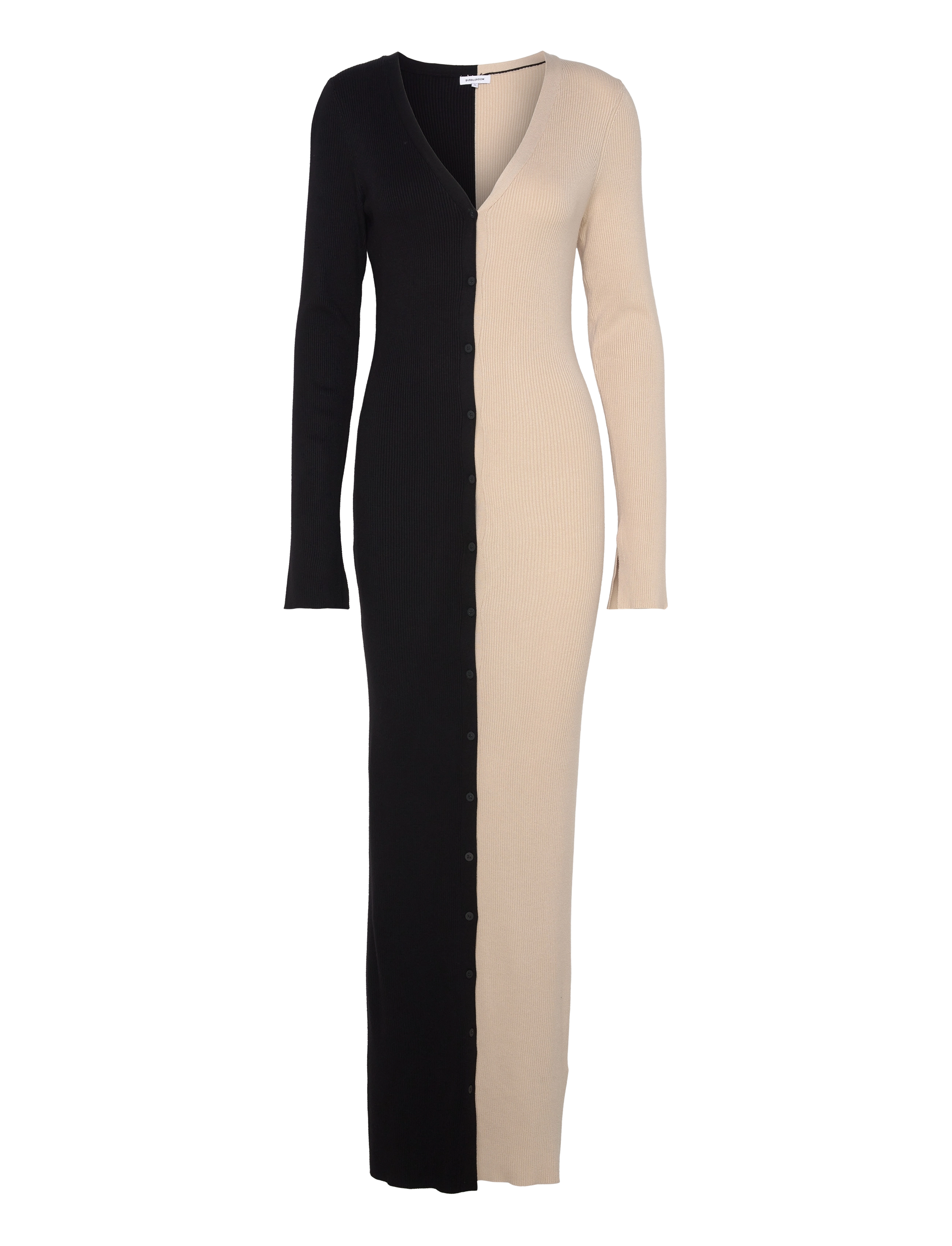 Contrast Rib Knitted Dress - BLACK/BEIGE