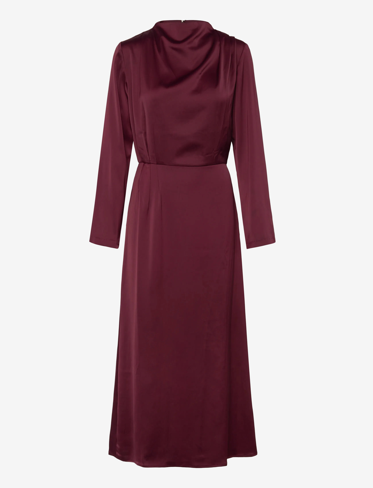 Bubbleroom - Satin High Collar Midi Dress - party dresses - burgundy - 1