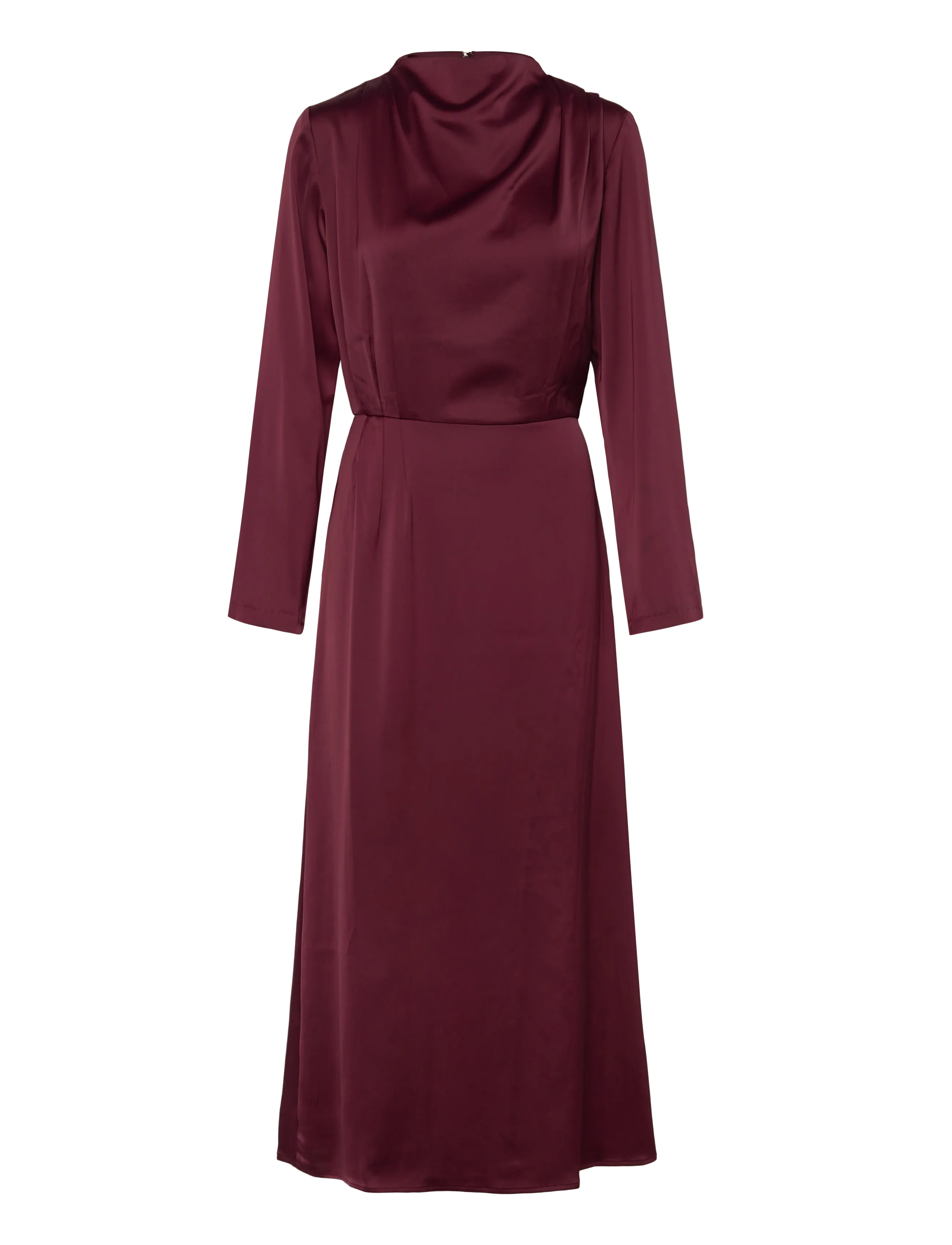 Bubbleroom Satin High Collar Midi Dress - Clothing - BURGUNDY / burgundy
