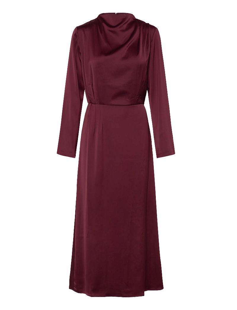Bubbleroom - Satin High Collar Midi Dress - partykleider - burgundy - 1