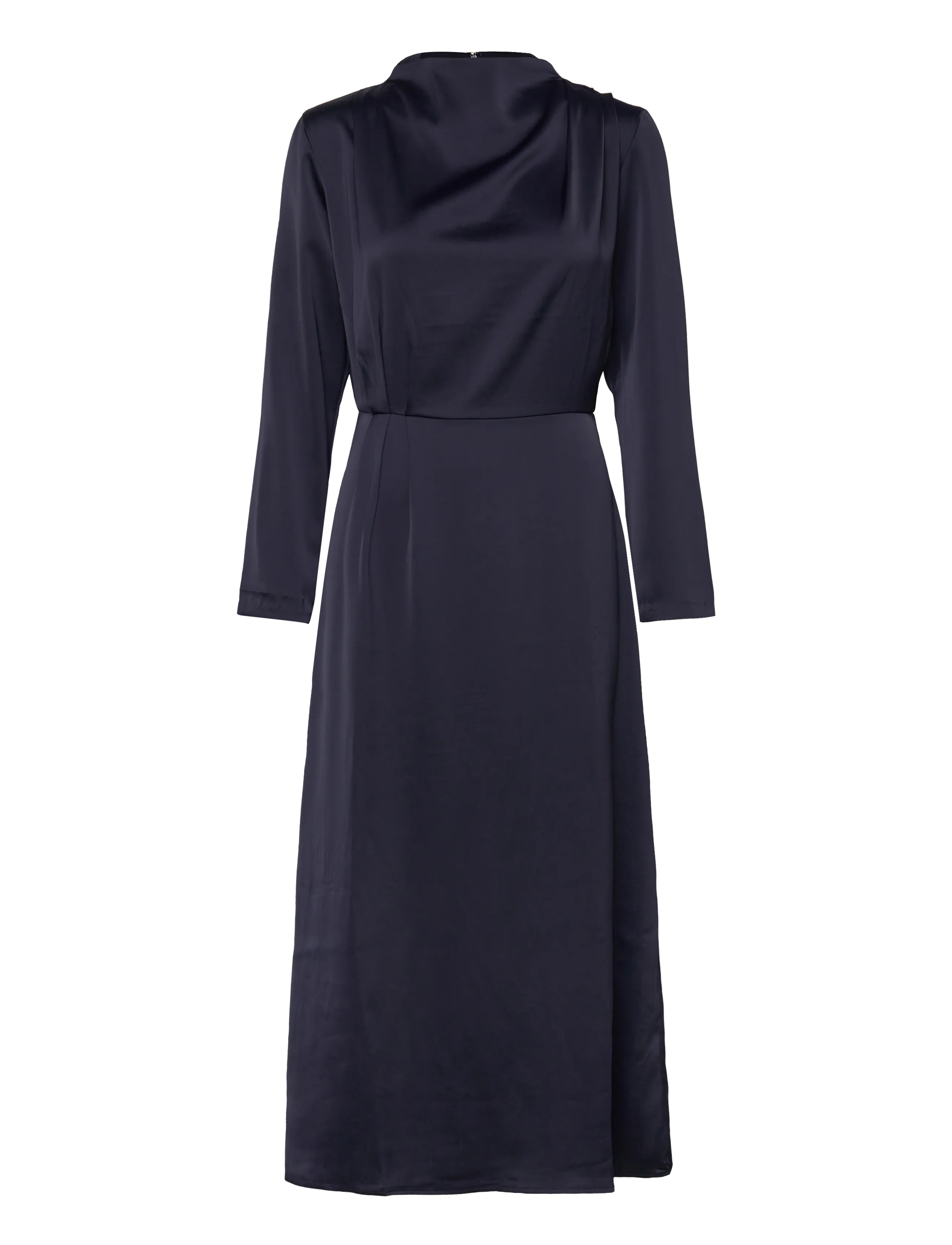 Bubbleroom Satin High Collar Midi Dress - Bubbleroom - NAVY / navy
