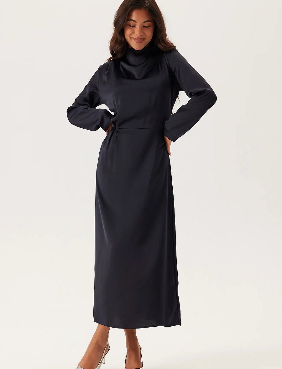 Bubbleroom - Satin High Collar Midi Dress - robes de fête - navy - 0