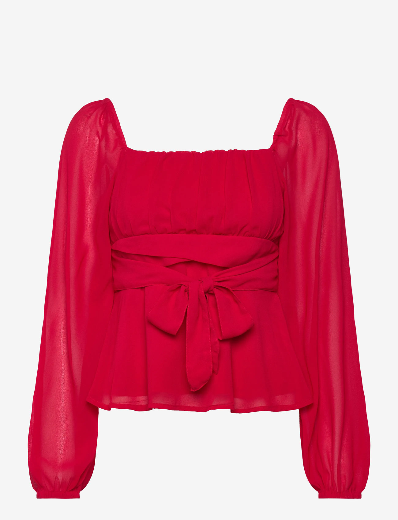 Bubbleroom - Square Neck L/S Georgette Blouse - langärmlige blusen - red - 0