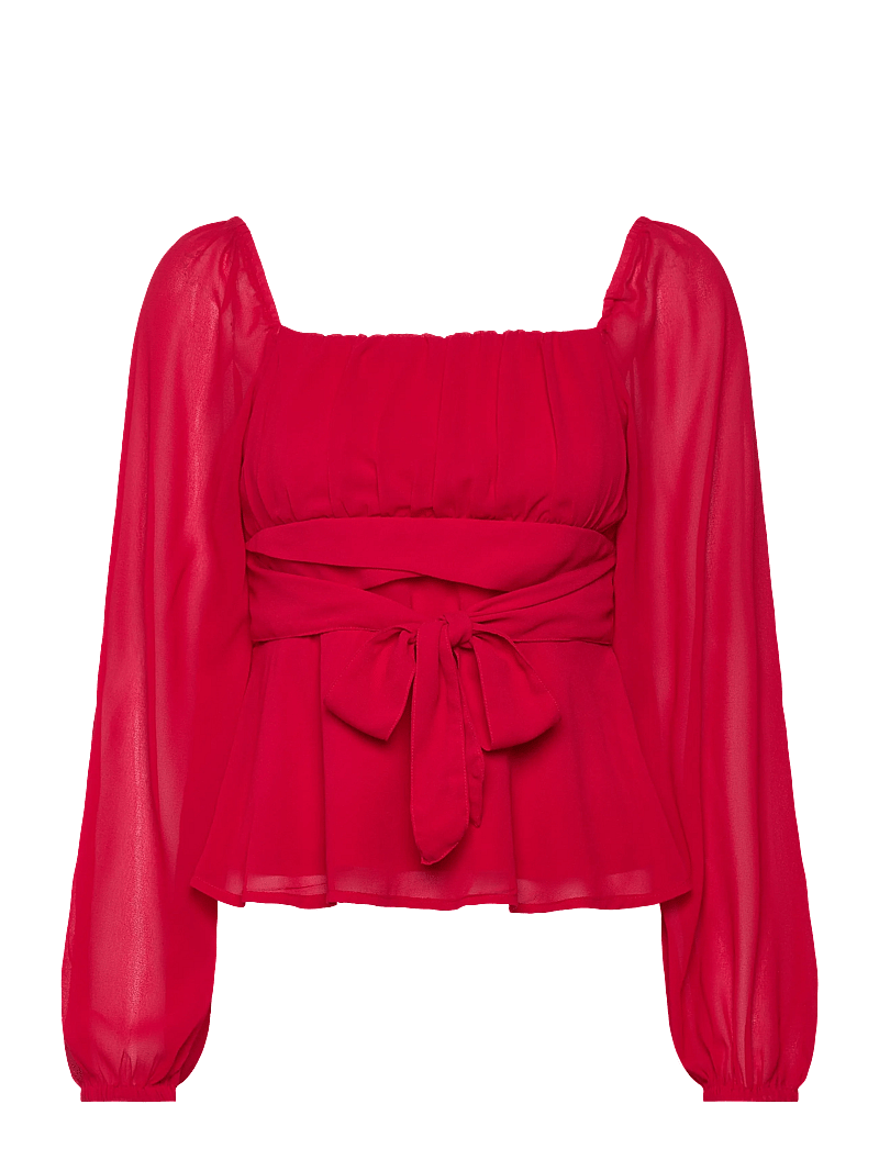 Bubbleroom - Square Neck L/S Georgette Blouse - red - 1