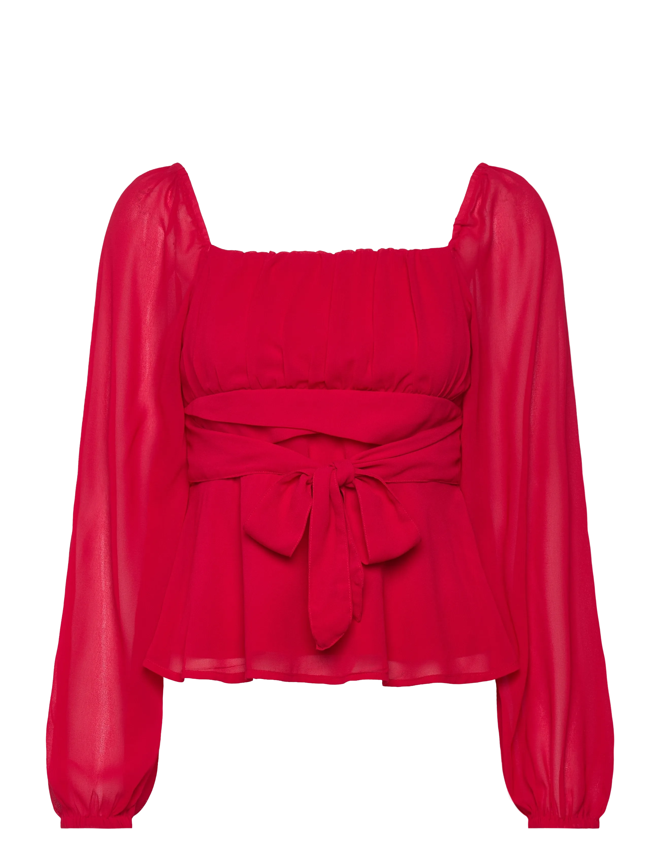 Bubbleroom - Square Neck L/S Georgette Blouse - red - 1
