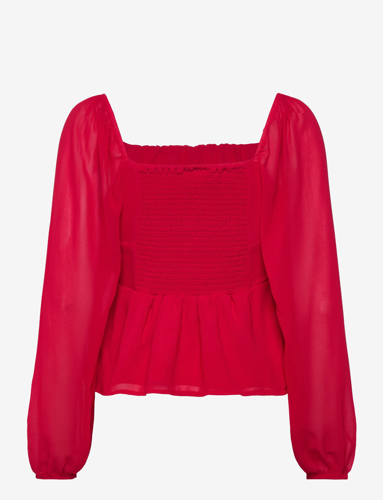 Bubbleroom - Square Neck L/S Georgette Blouse - langärmlige blusen - red - 1