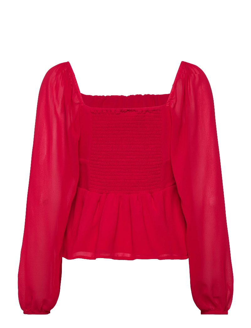 Bubbleroom - Square Neck L/S Georgette Blouse - red - 2