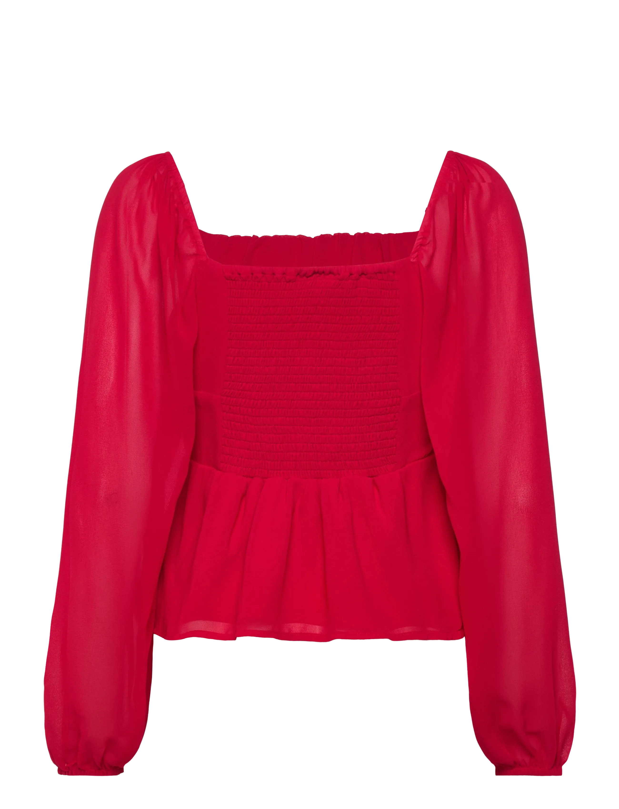 Bubbleroom - Square Neck L/S Georgette Blouse - red - 2