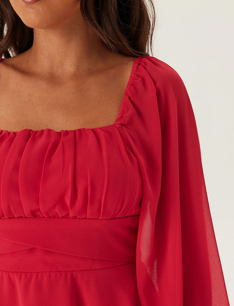 Bubbleroom - Square Neck L/S Georgette Blouse - red - 5