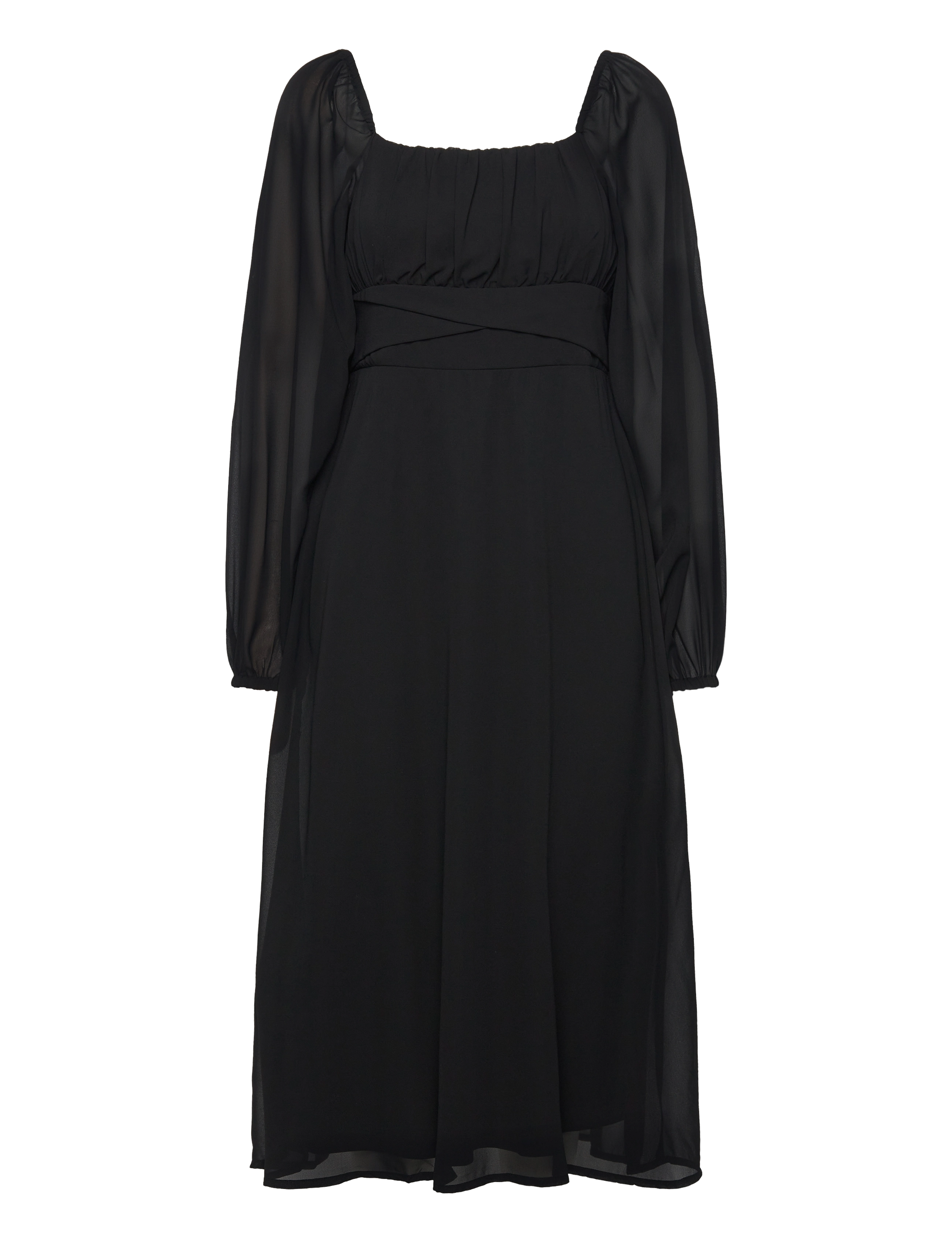 BUBBLEROOM Brenna Square Neck L/S Midi Georgette Kleid Schwarz - 34 - Damen