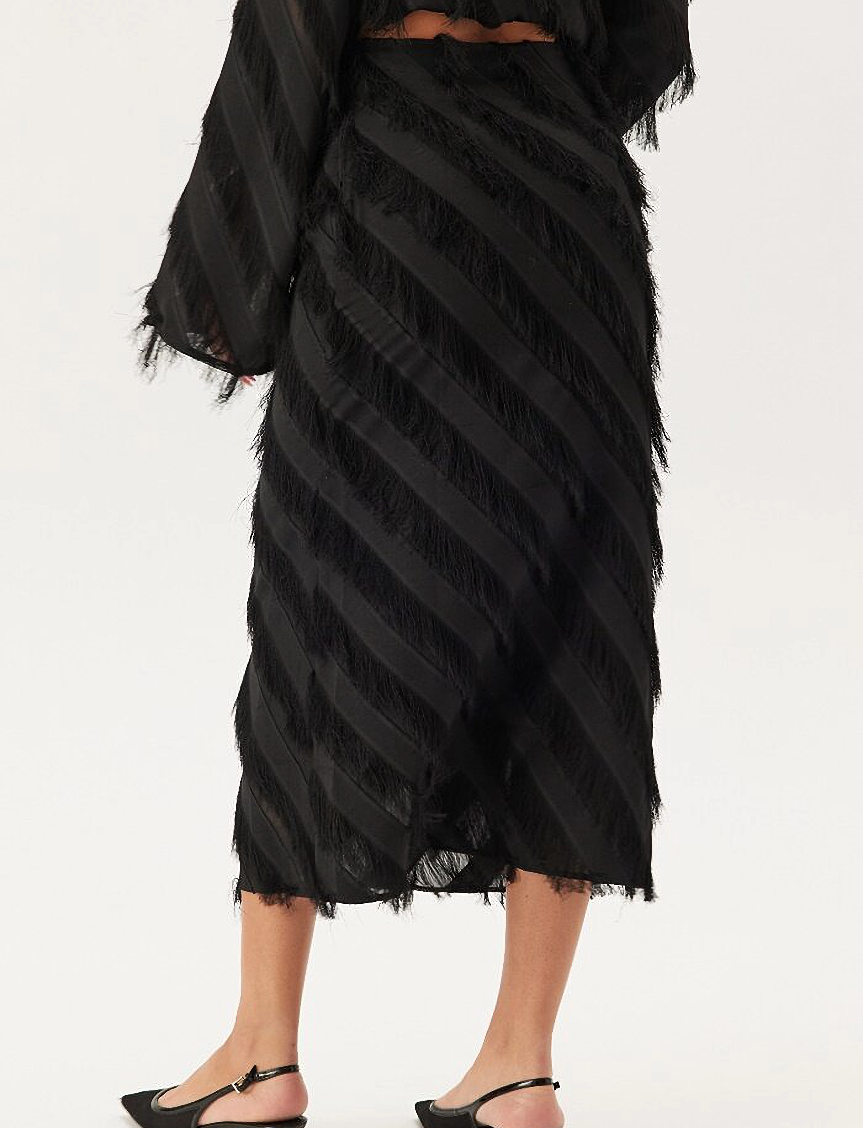 Bubbleroom - Wynona Fringe Skirt - midi-röcke - black - 4