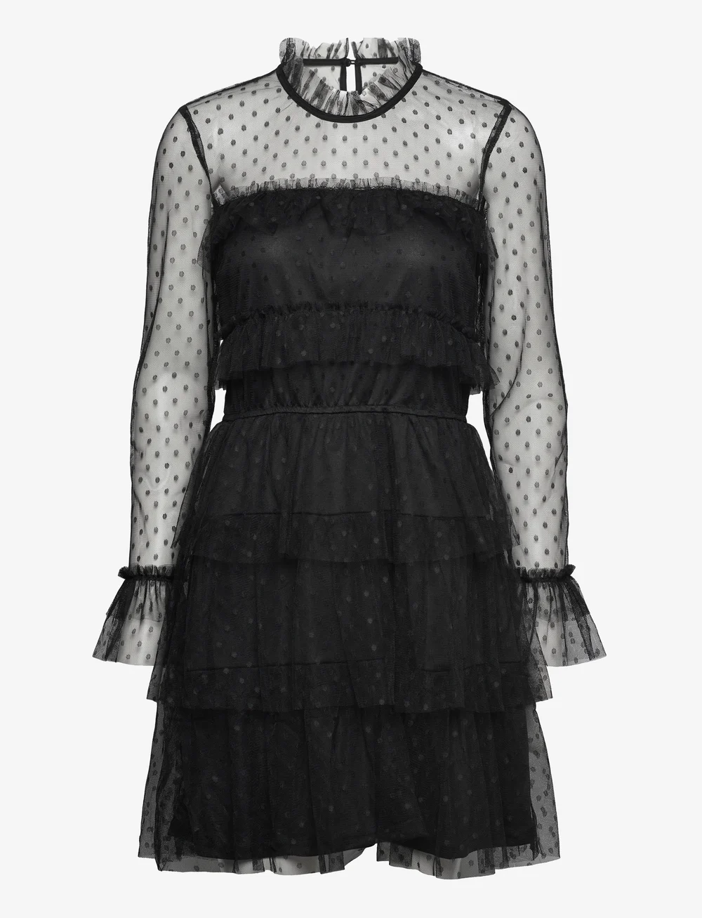 Bubbleroom - Rhoda Dotted Mesh L/S Dress - konfirmation - black - 0